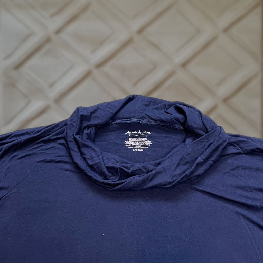 Vintage Anna & Ava Shirt Womens One Size Blue Rayon Relaxed Casual Cowl Neck Short Sleeve Lace Lined Size ONE SIZE - 1 Thumbnail