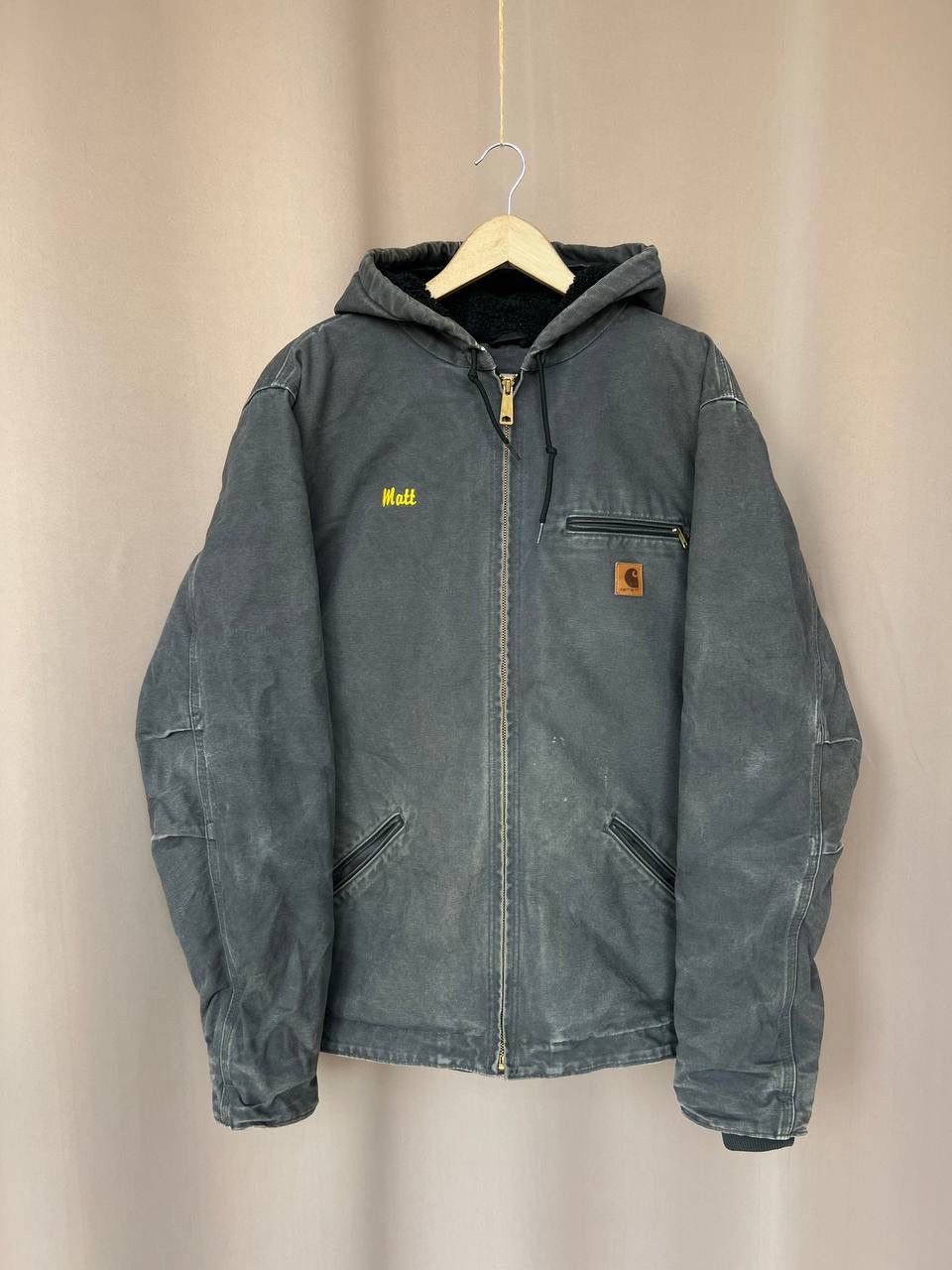 Carhartt Detroit Jacket Men Size L Vintage Grey Sherpa Lined