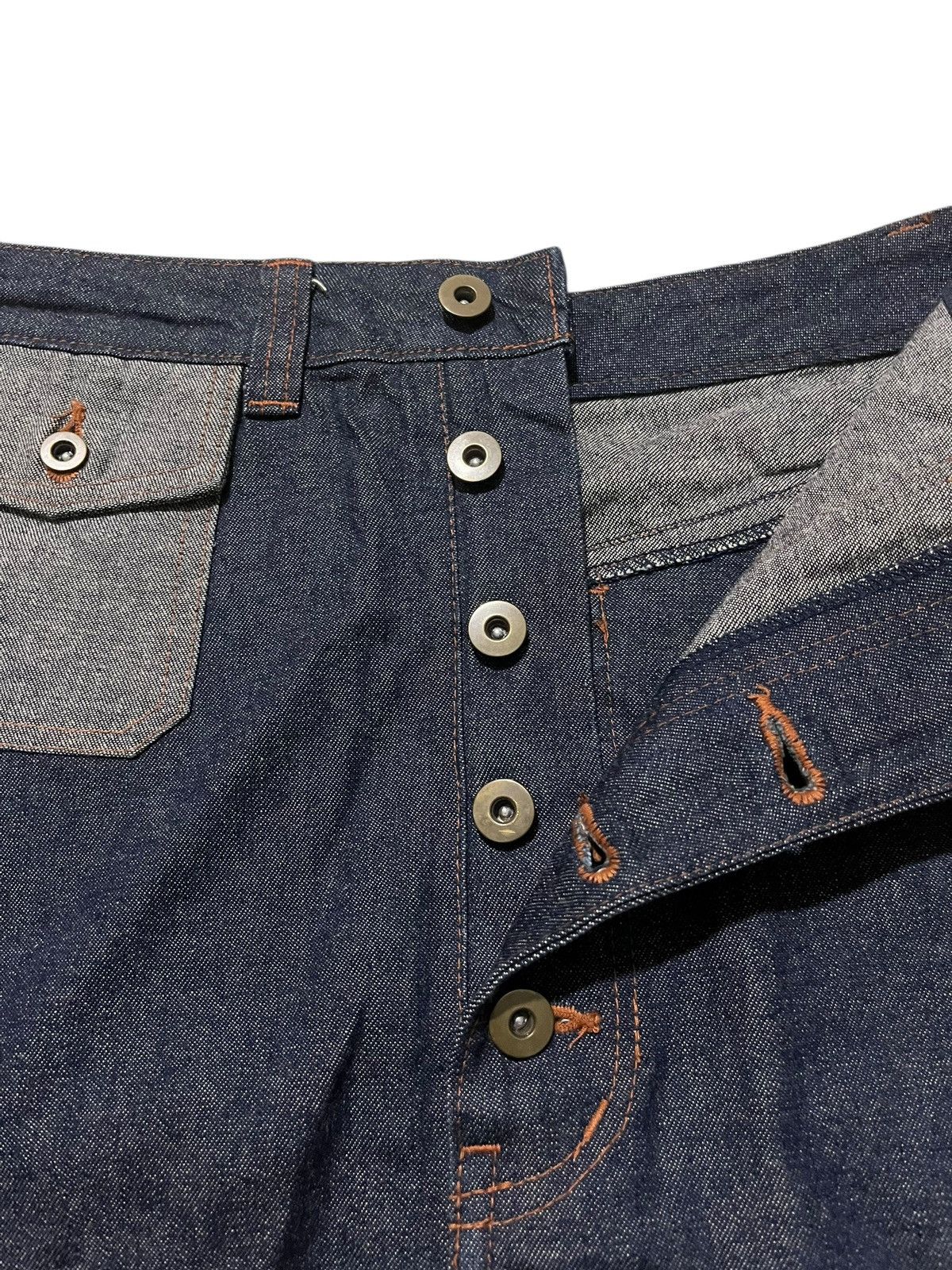 Japanese Brand 2000s Super Lovers Japanese Denim Raw Two-Tone Skirt Size 29" - 4 Thumbnail