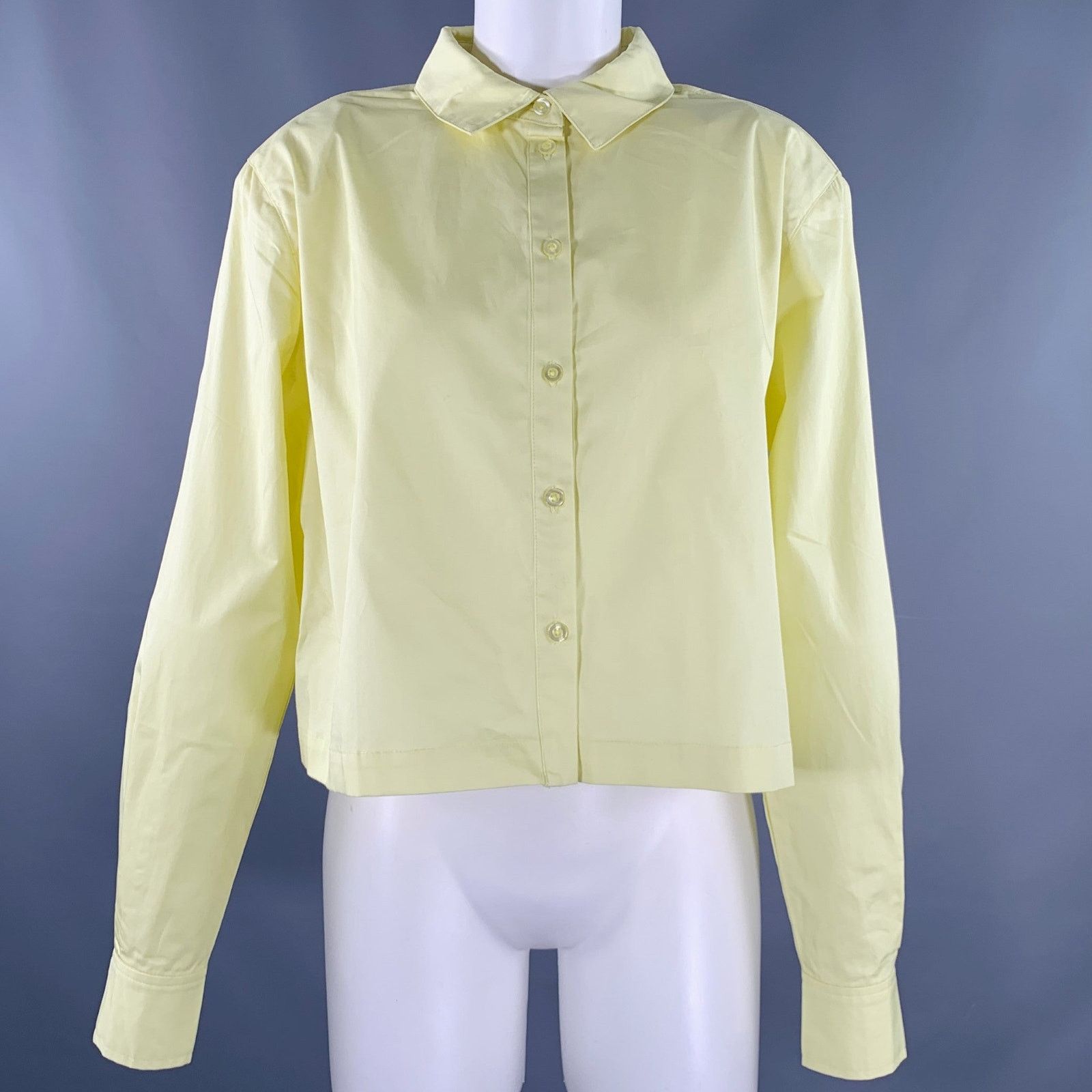 Other S Yellow Cotton Padded Shoulders Button Up Dress Top Size S / US 4 / IT 40 - 1 Thumbnail