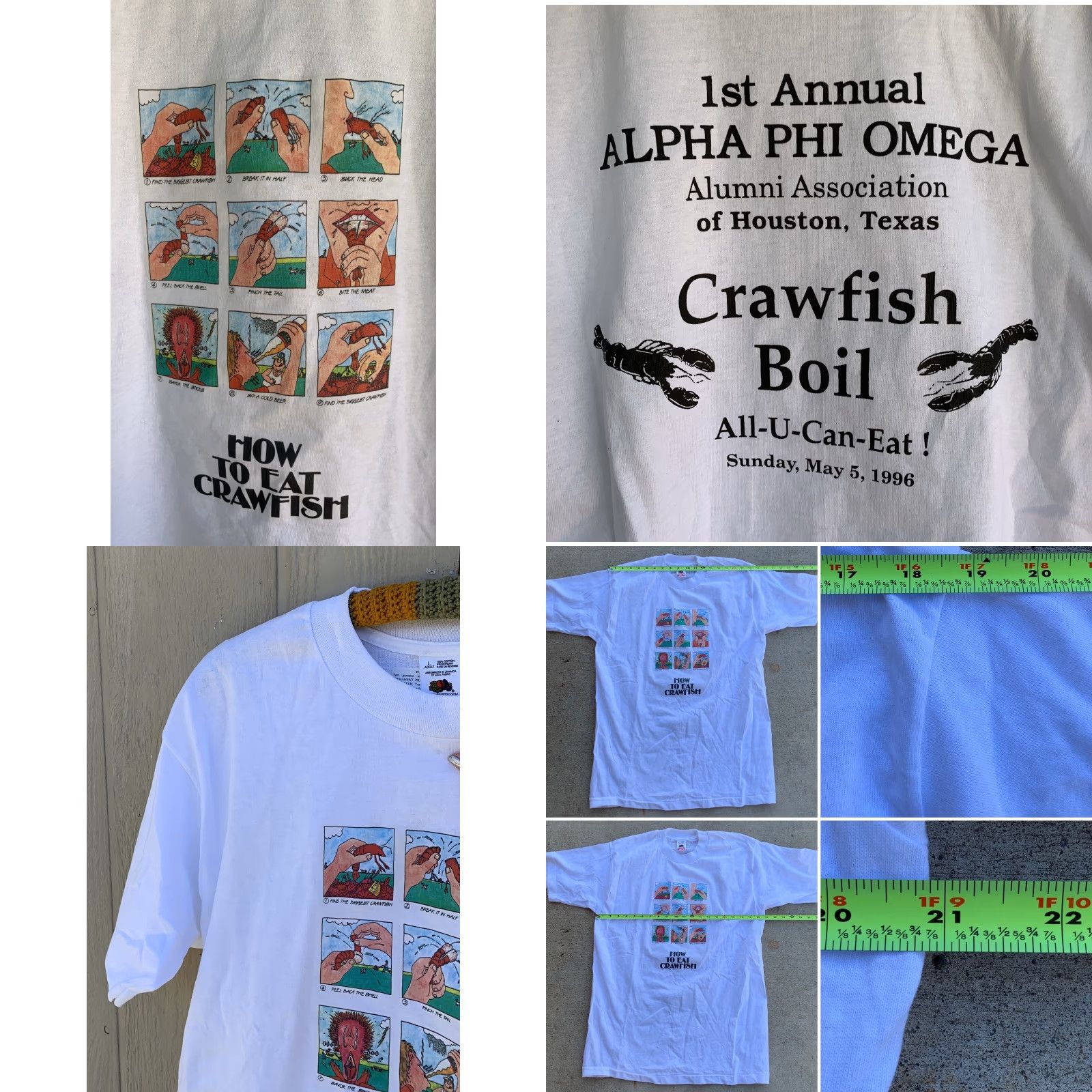 Fruit Of The Loom VINTAGE How To Eat Crawfish Alpha Phi Omega Alumni TX Crawfish Bowl 1996 T-Shirt Size US L / EU 52-54 / 3 - 8 Thumbnail