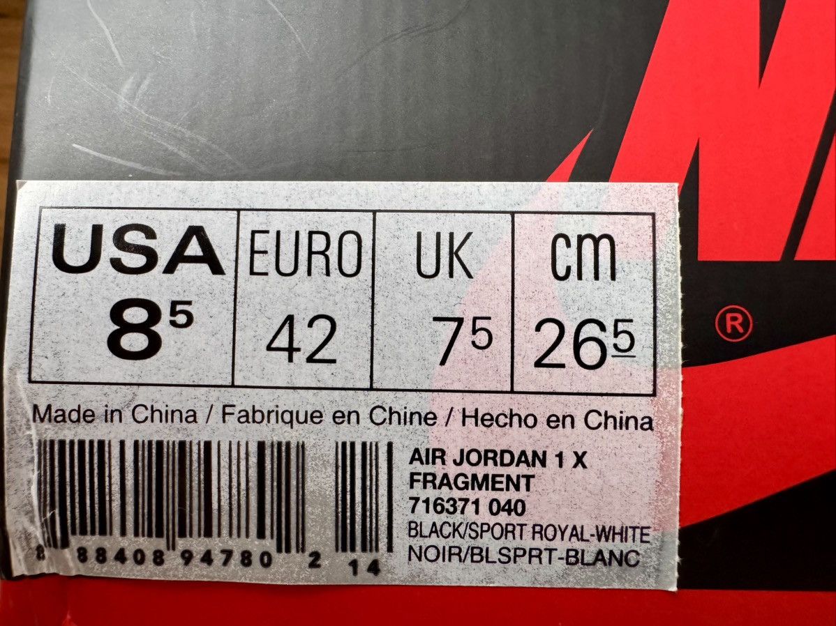 Jordan Brand Air Jordan 1 OG Fragment Sz 8.5 w/ Original Box | Mint Size US 8.5 / EU 41-42 - 10 Thumbnail
