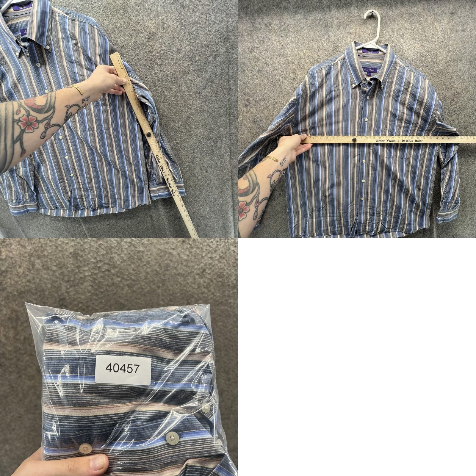 Vintage Alan Flusser Shirt Mens L Blue Stripe Long Sleeve Button Front Oxford Woven Size US L / EU 52-54 / 3 - 8 Thumbnail