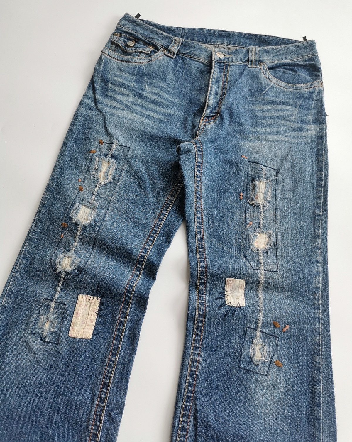 Japanese Brand Bootcut Playchess Japan Reworked Distressed Jeans Size US 33 - 3 Thumbnail