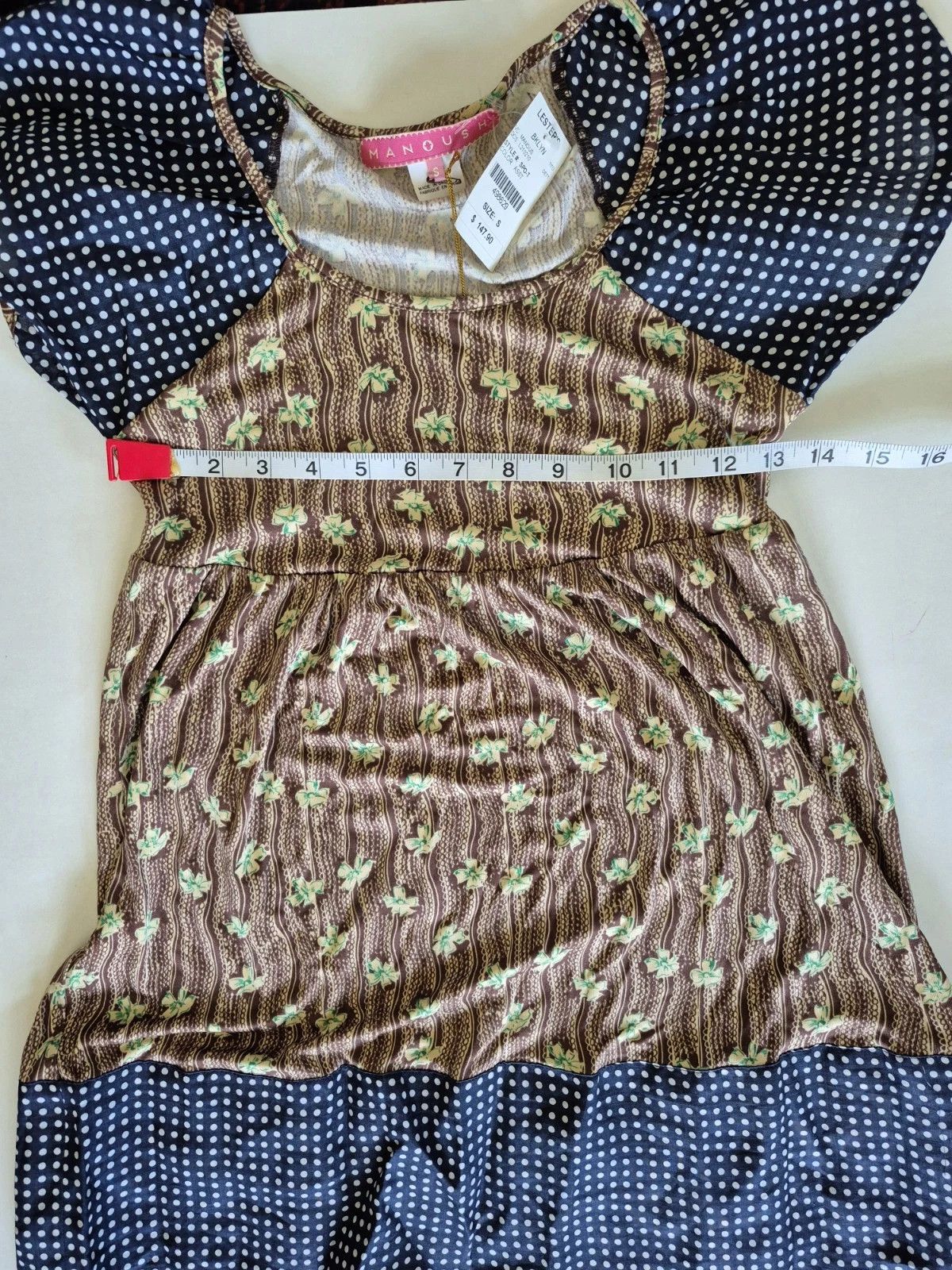 Vacation Manoush Blouse Mari Floral Polka Dot Short Puff Slv Silk Top Size S / US 4 / IT 40 - 6 Thumbnail