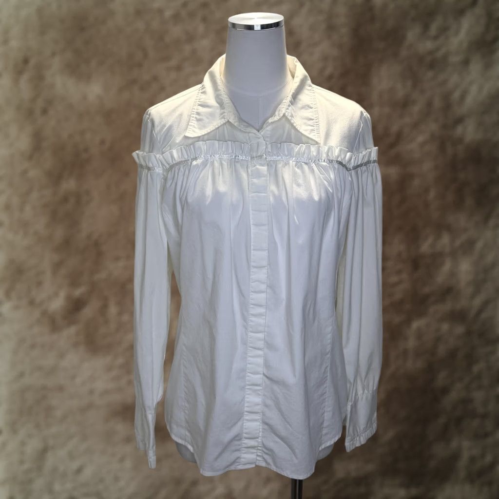 Vintage Victor Costa Blouse Womens L White Collared Button Front Sleeve Top Size L / US 10 / IT 46 - 1 Thumbnail