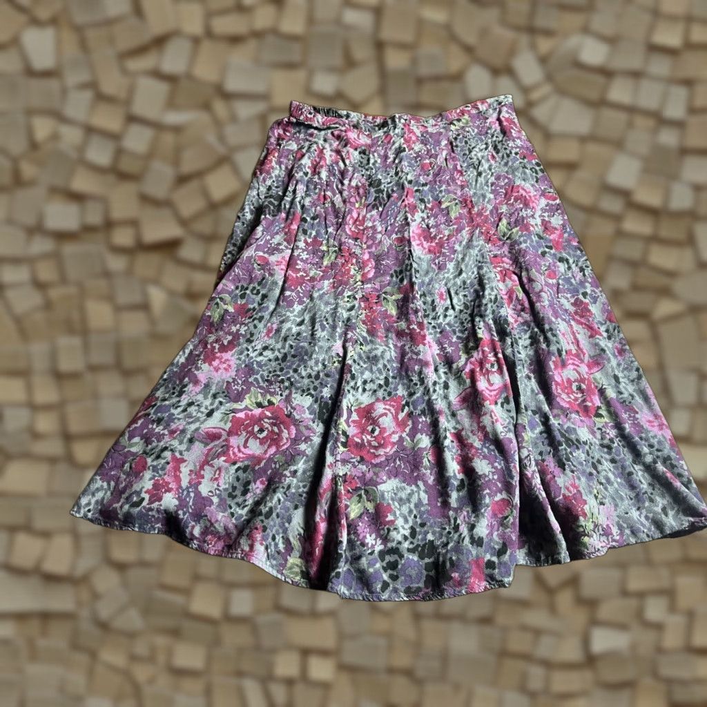 Vintage VINTAGE White Stag Skirt Womens 14 Midi A-Line Floral Gray Purple Lined Casual Fall Spring Summer Inch Size 36" / US 14 / IT 50 - 1 Thumbnail