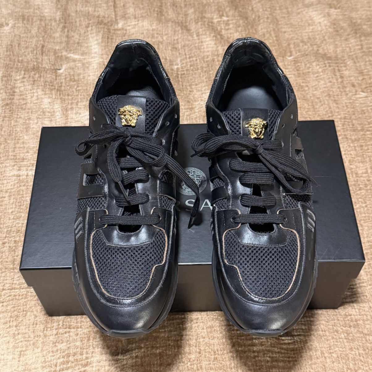 Versace Versace Black & Gold Medusa Sneakers - Worn Once, Box Size US 12 / EU 45 - 2 Thumbnail