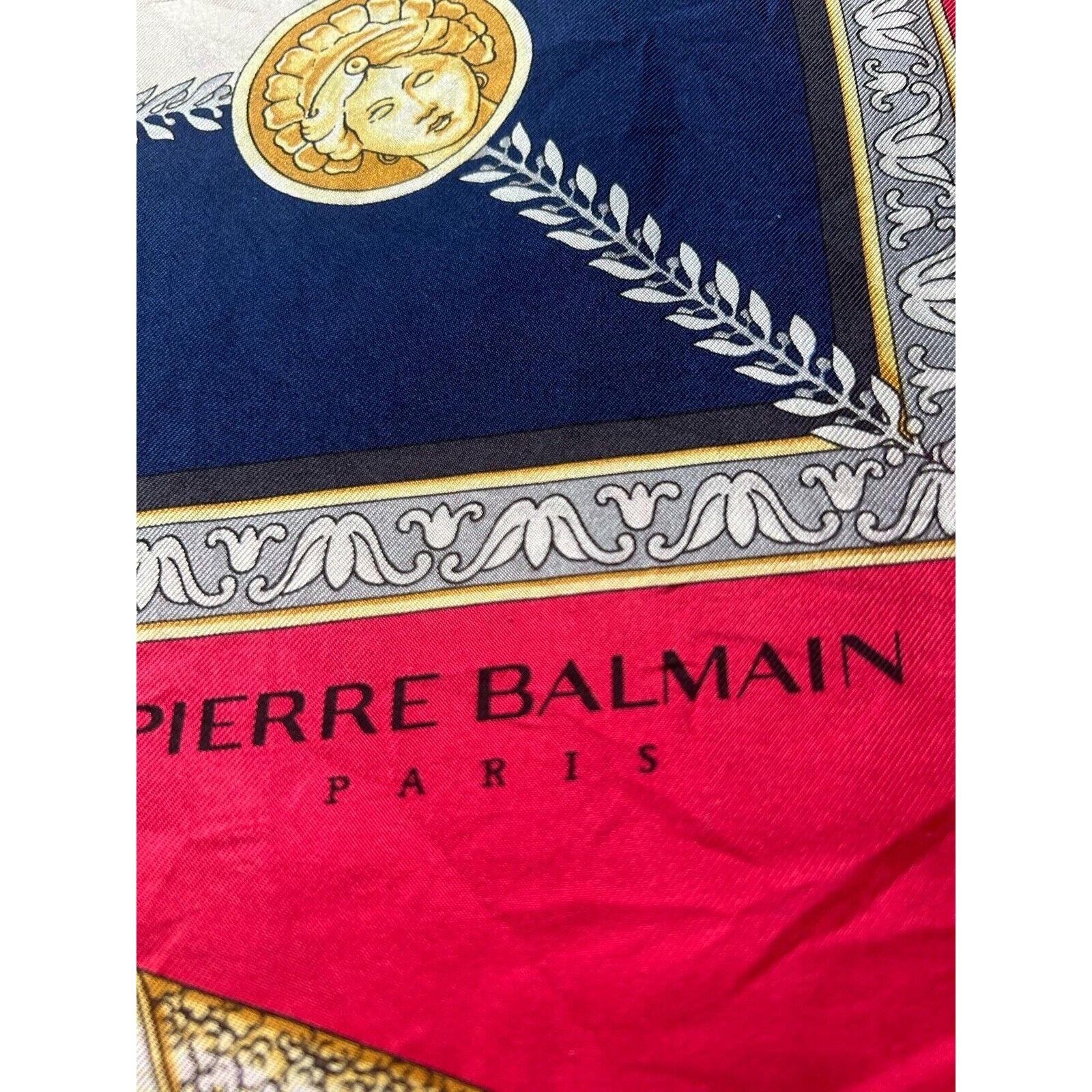 Pierre Balmain PIERRE BALMAIN Red & Blue Godess & Angels Print Silk Scarf Size ONE SIZE - 3 Thumbnail