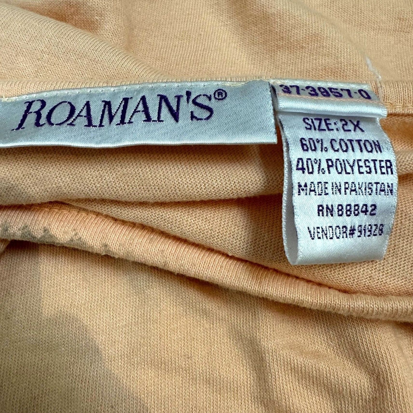 Vintage Roaman’s Women’s Blouse 2X Peach Pink Knit Short Sleeve Pullover Tunic Plus Size Shirt Size XXL / US 16-18 / IT 52-54 - 4 Thumbnail