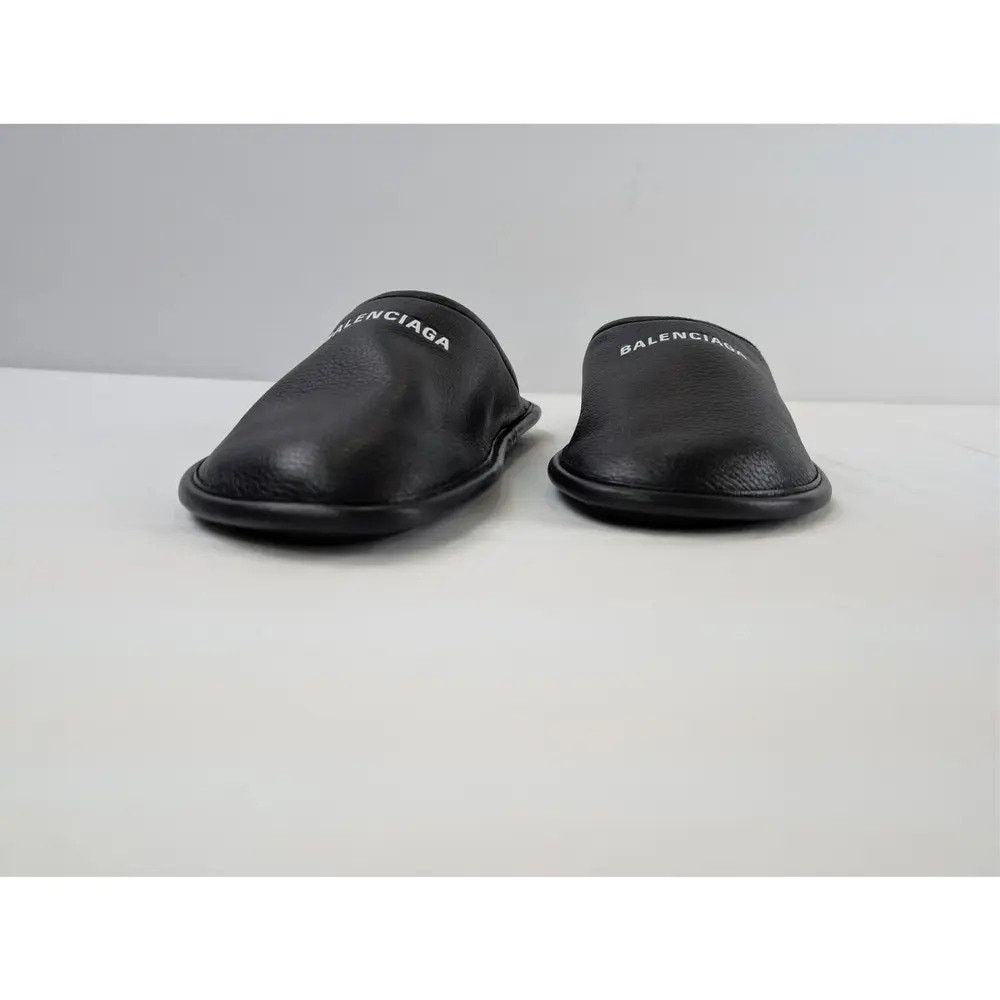 Balenciaga o1rshd1 Logo Grained Leather / Control Home Mule Flat Black Size US 13 / EU 46 - 5 Thumbnail