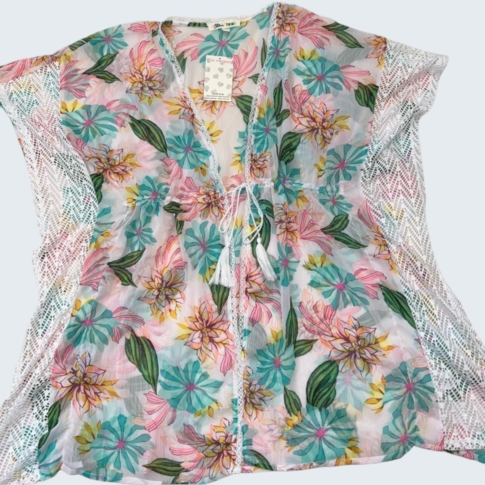 Other Aiken Swim Floral Kaftan Cover Up Crochet Tassel Medium NWT Size ONE SIZE - 1 Thumbnail
