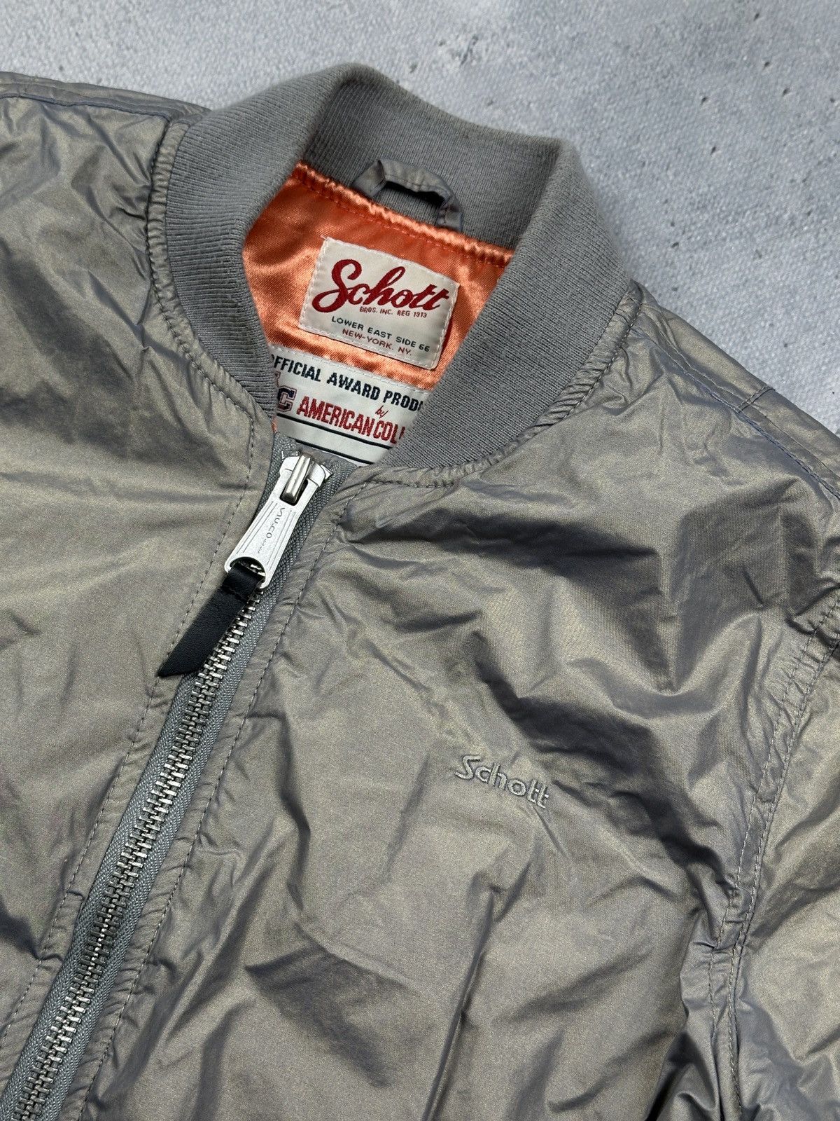 Schott NYC MA-1 Bomber Jacket American College Gray Satin