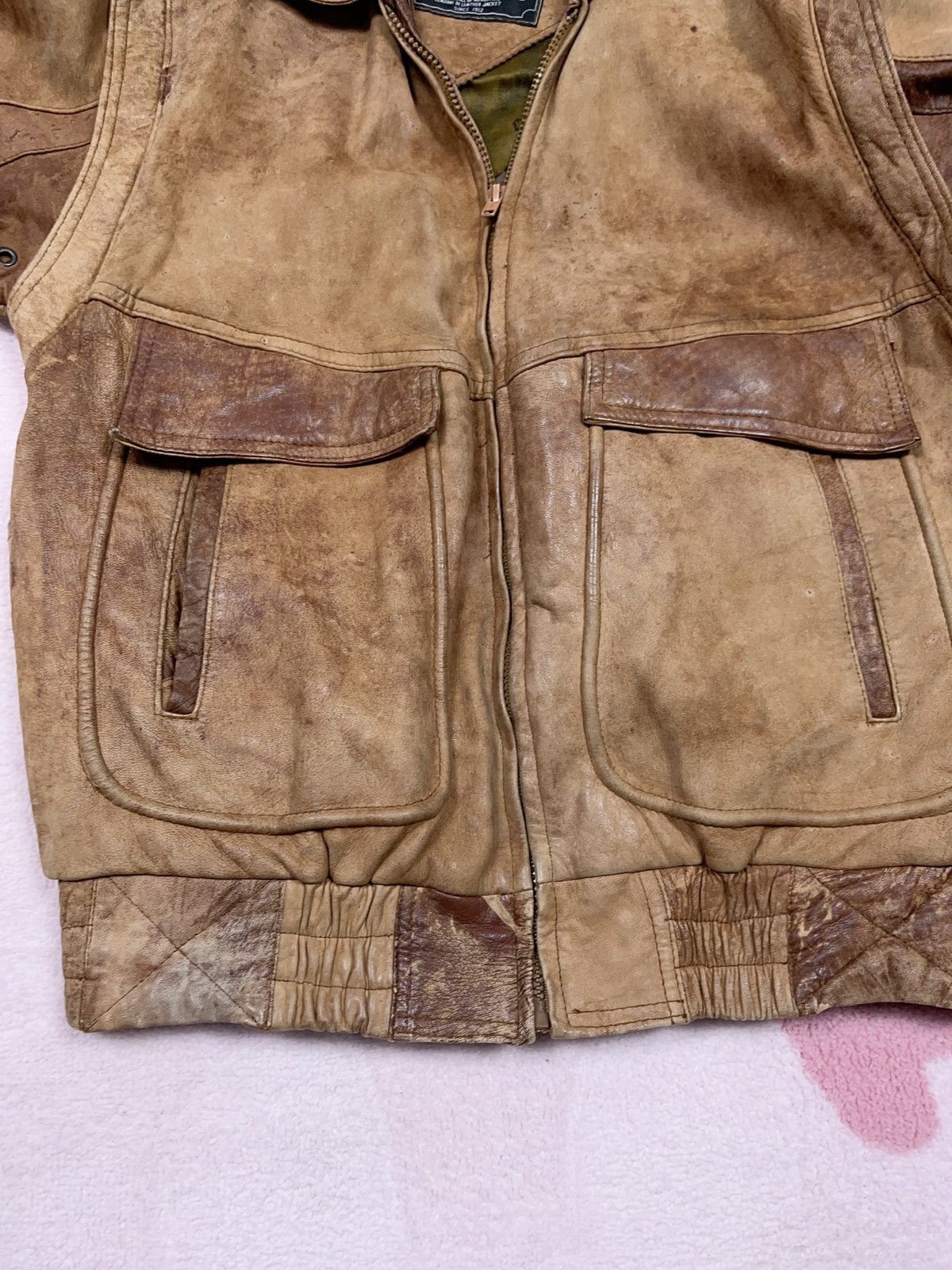 Genuine Leather × Vintage ➕ sick faded patina brown leather boxy Jacket 90s Size US L / EU 52-54 / 3 - 6 Thumbnail
