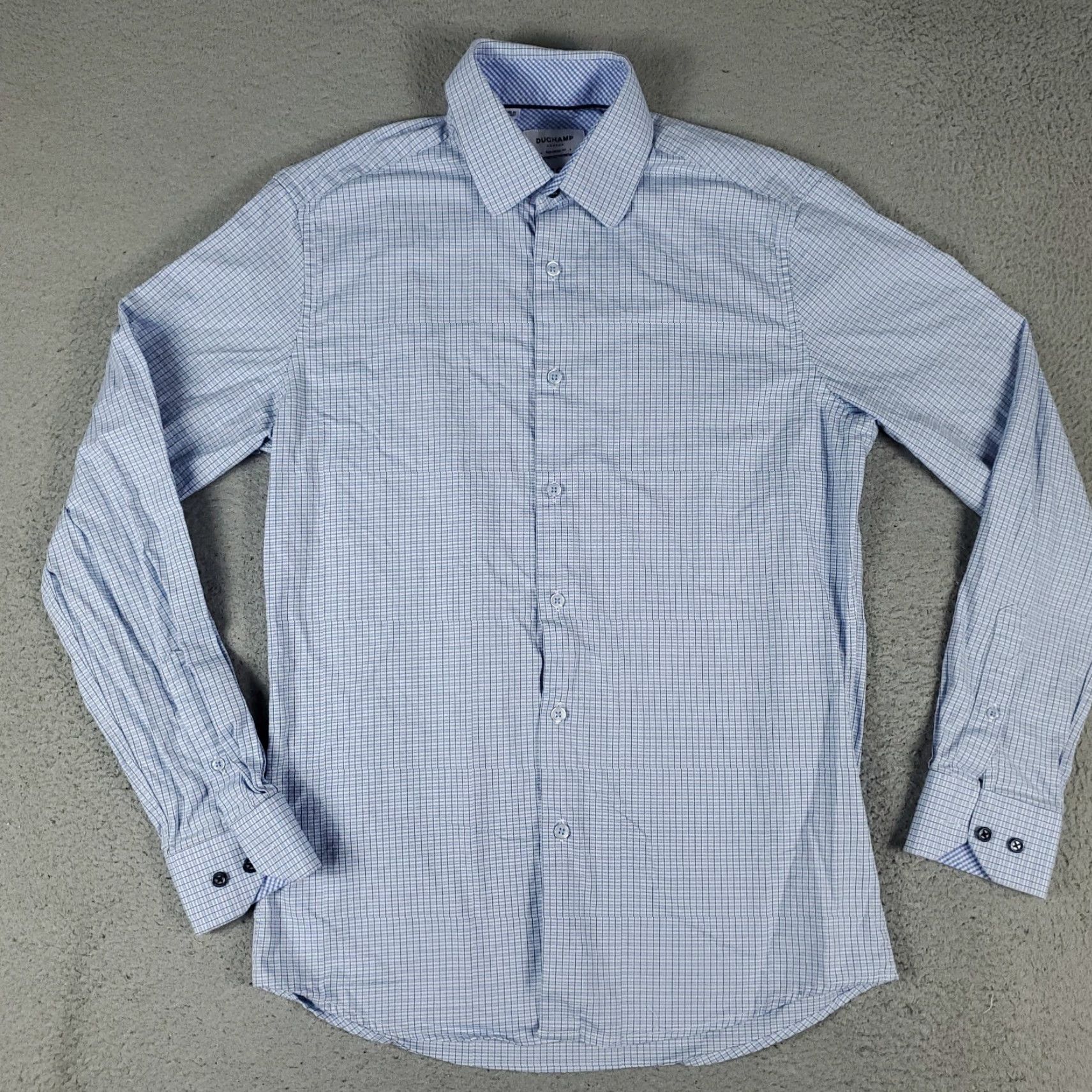 Vintage Duchamp Shirt Mens 15 Blue Plaid Dress Button Up Long Sleeve 15.5  Neck Size Cotton Woven Casual Business Formal Modern Mens | Grailed