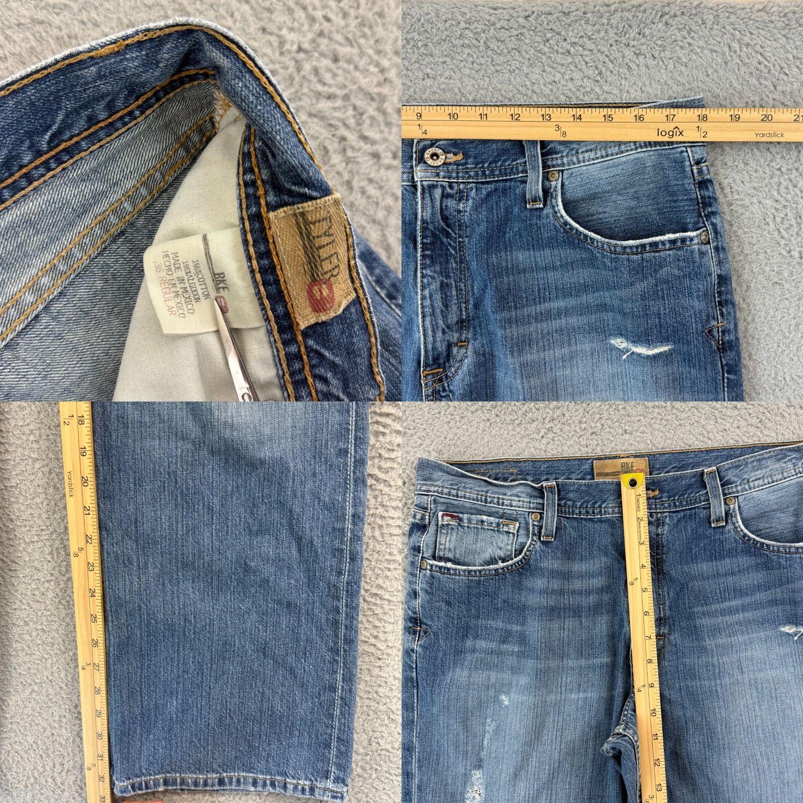 Vintage Buckle BKE Jeans Mens 36x32 Tyler Straight Blue Medium Wash Distressed Zip Loose Regular 5-Pocket Denim Cotton Blend USA Cowboy Rock Size US 36 / EU 52 - 8 Thumbnail