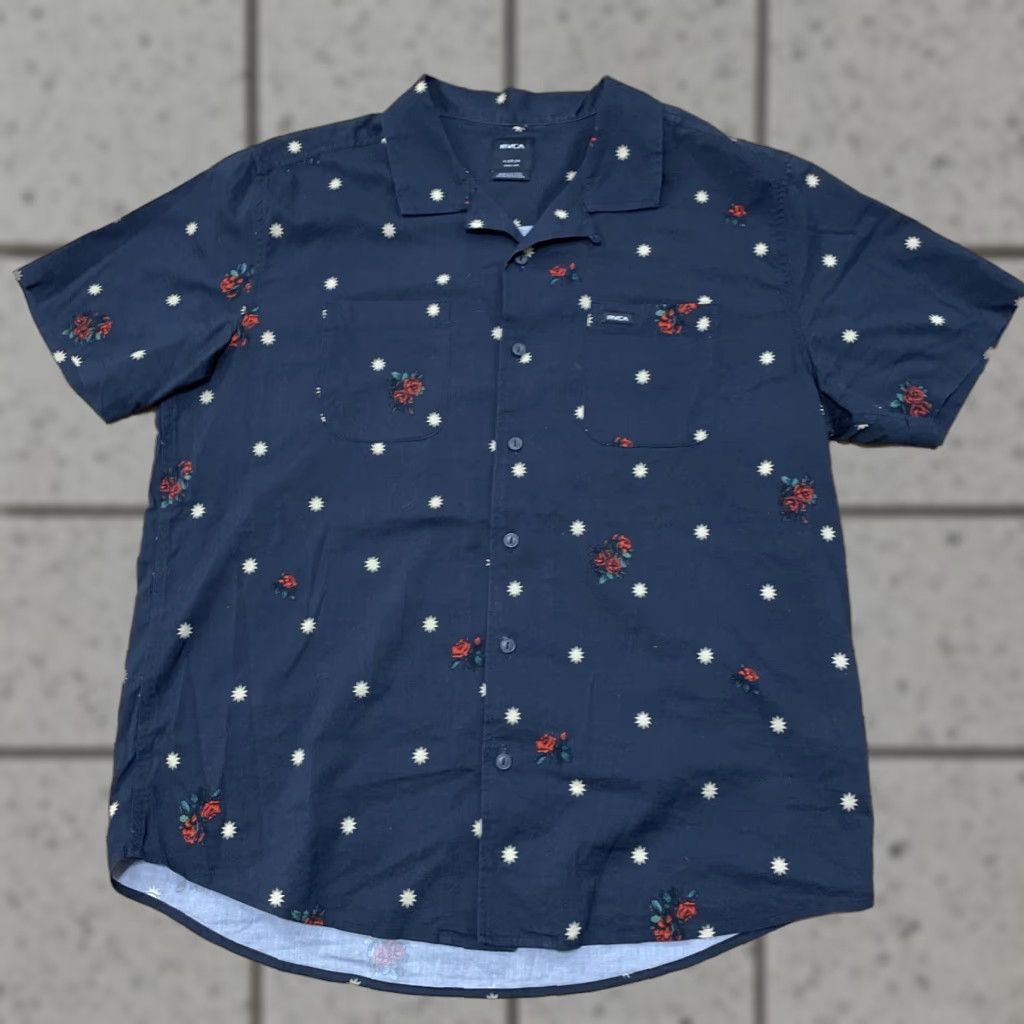 RVCA RVCA Button-Down Shirt Men L Relaxed Black Rose Star Beachy Preppy Punk Y2K Shirt Adults Sons? Size US L / EU 52-54 / 3 - 1 Thumbnail