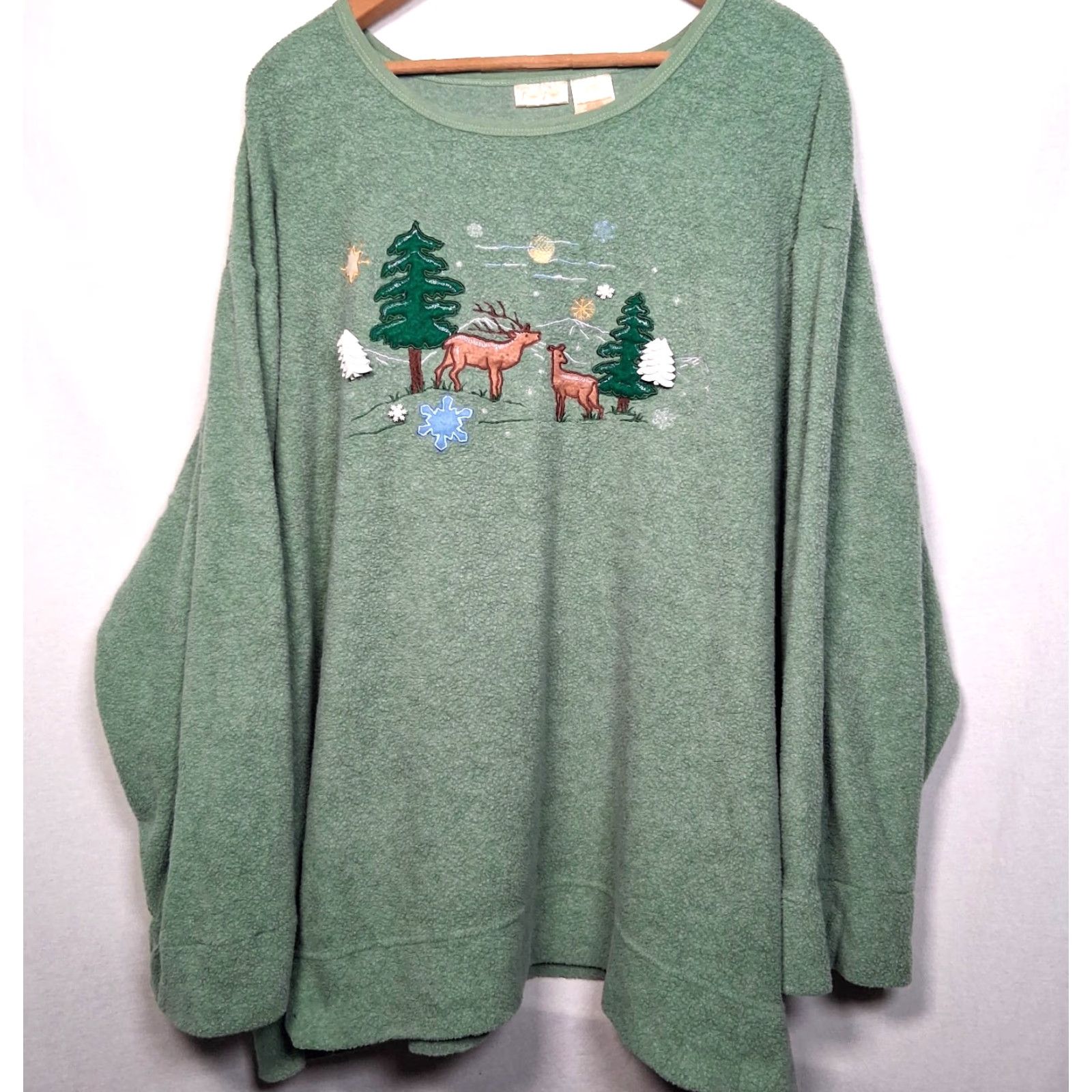 Vintage VINTAGE Bobbie Brooks Fleece Shirt Plus Size 26/28 Winter Deer Snow Green Embroidered Front Applique Reindeer Casual Mens Girls Womens Clothing Size 4XL / US 24-26 - 2 Thumbnail