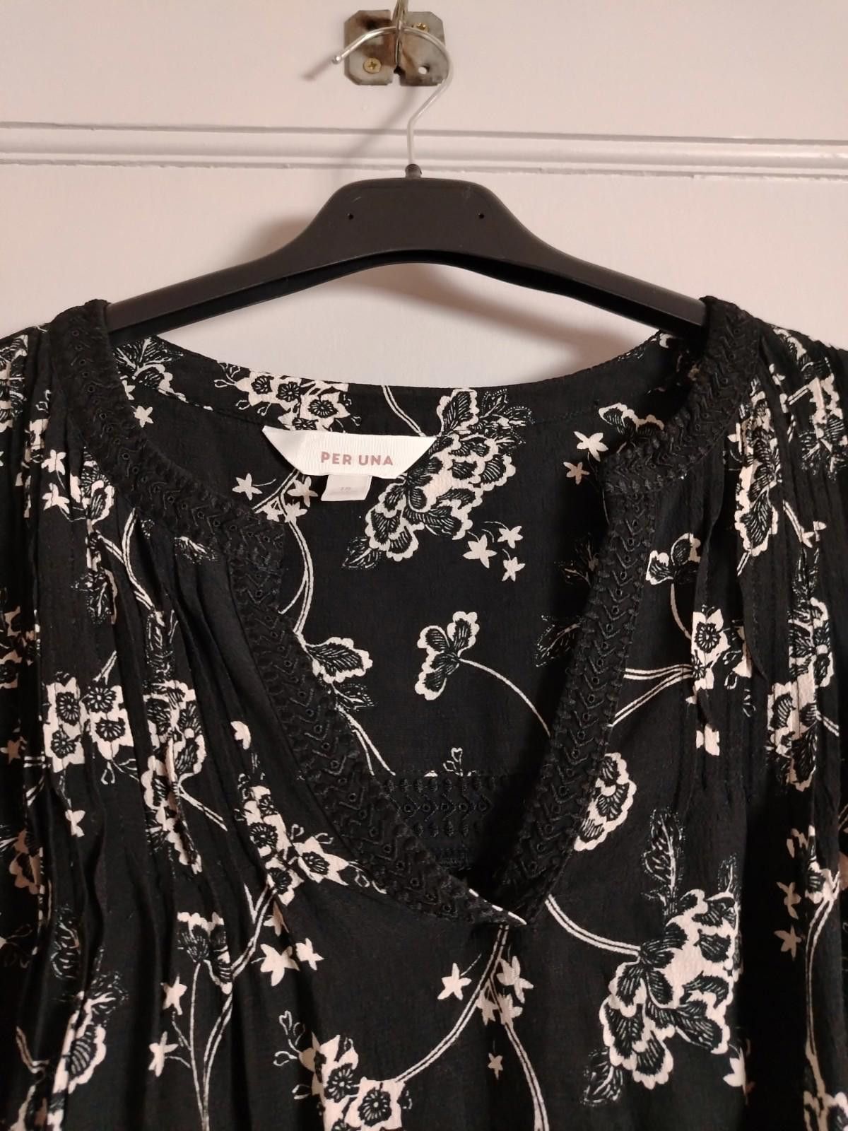 M.E. Sport Pre-Loved Women's Black and White Floral Long Sleeve Blouse Size XL / US 12-14 / IT 48-50 - 5 Thumbnail