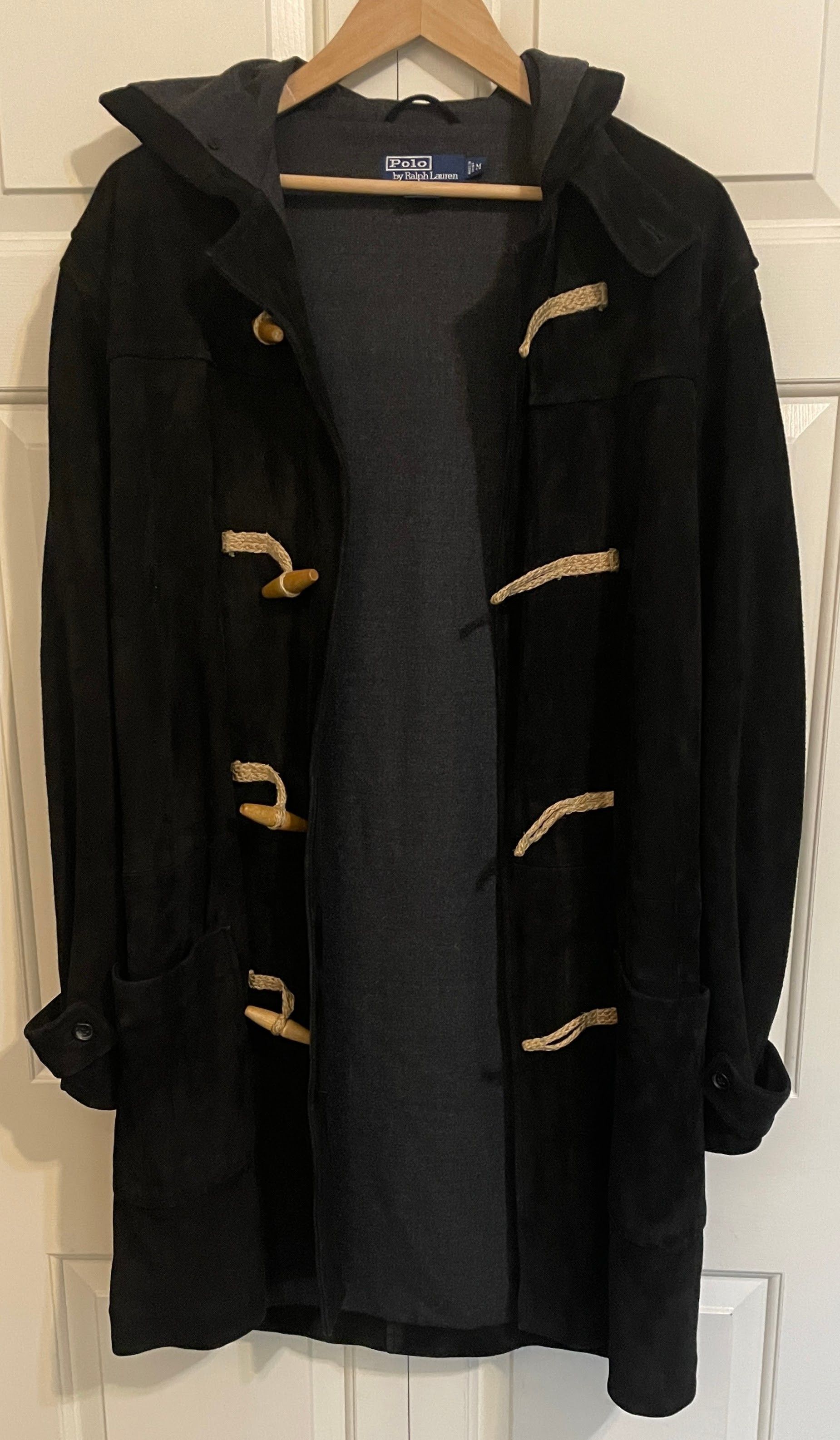 Polo Ralph Lauren RARE Black Suede Hooded Duffel Coat, Wool Lined - M/L Size US L / EU 52-54 / 3 - 3 Thumbnail