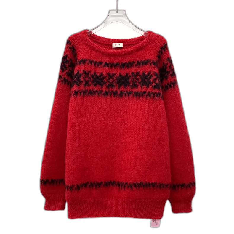 Celine Celine Red Wool Knit Sweater Long Sleeve-yf Size US L / EU 52-54 / 3 - 1 Thumbnail