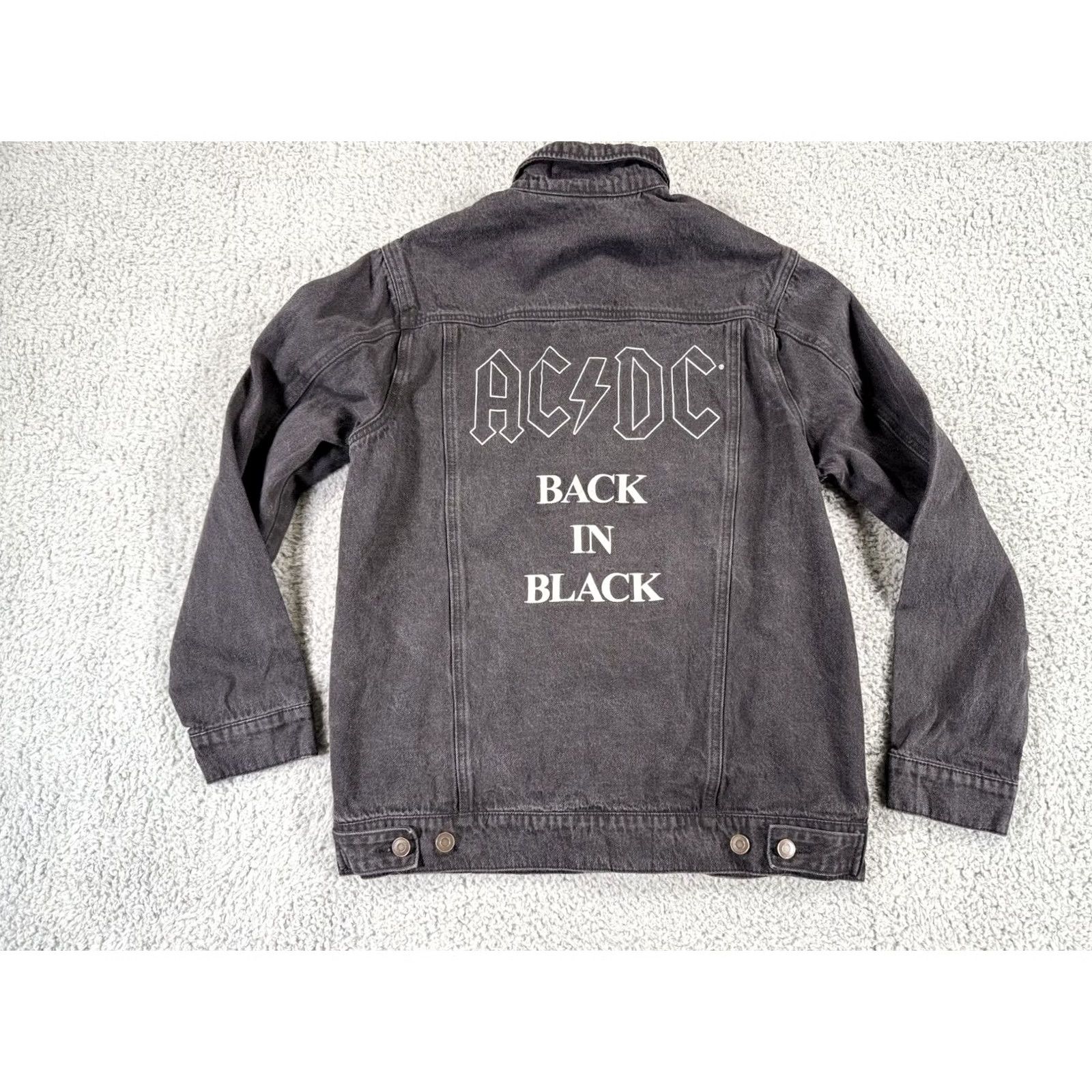 Denime ACDC Jacket Mens Small Black Denim Back in Black Button Up Pockets Long Sleeve Size US S / EU 44-46 / 1 - 2 Thumbnail