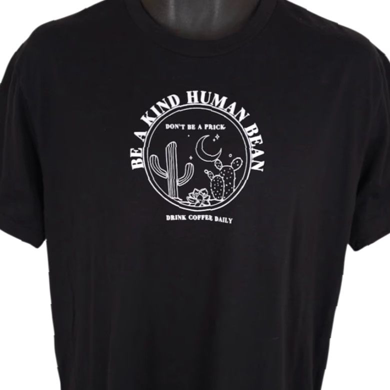 Next Level VINTAGE? No. Drink Coffee T Shirt Mens Size Large Black Dont Be A Prick Be A Kind Human Bean Size US L / EU 52-54 / 3 - 2 Thumbnail