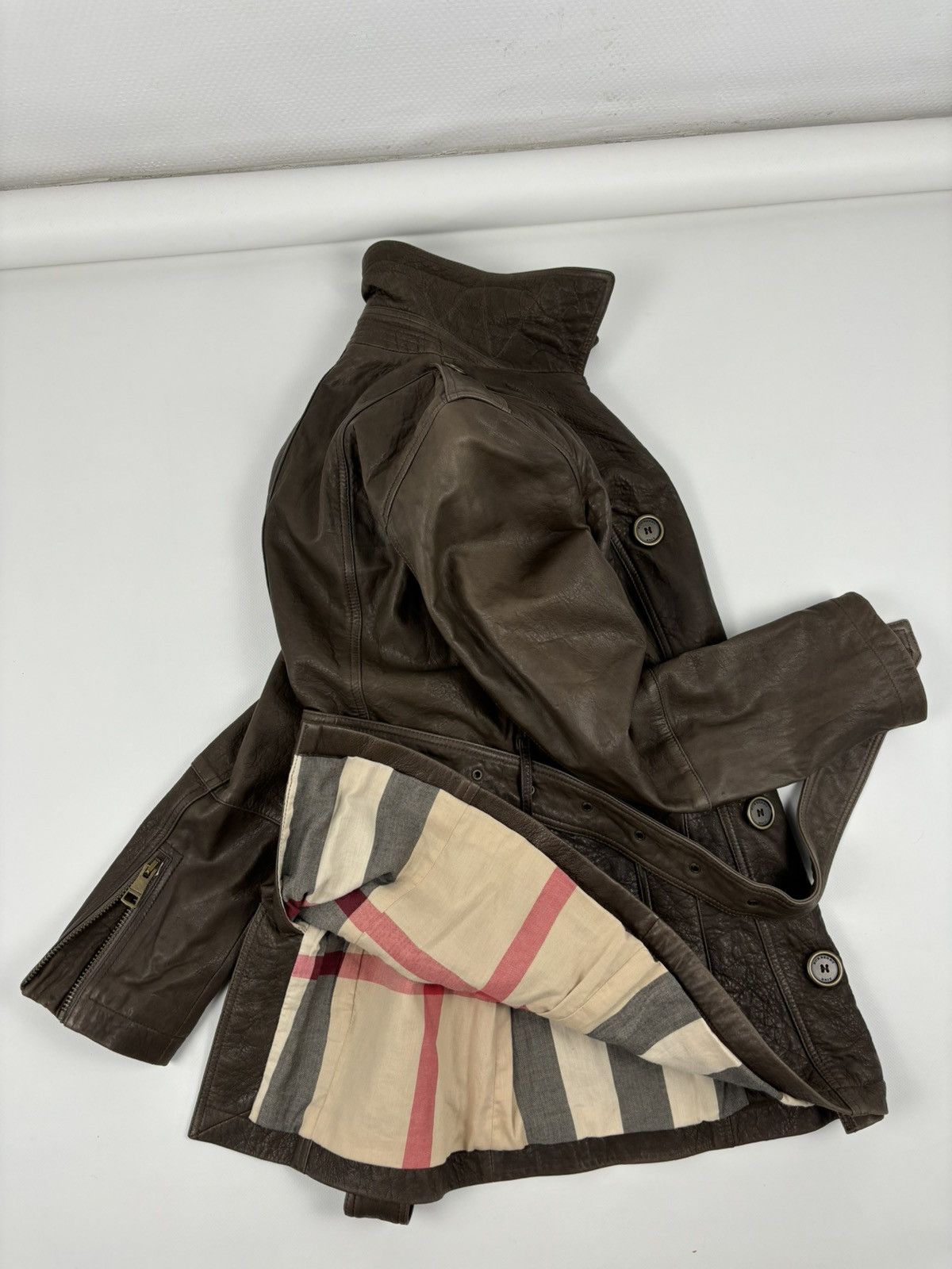 Burberry × Burberry Prorsum BRIT LAMBSKIN Nova Check Double-Breasted Zip Coat Belt Trench Jacket Size L / US 10 / IT 46 - 3 Thumbnail