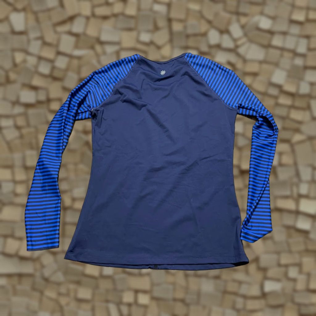 Athleta Athleta Shirt Women's Medium Blue Black Striped Long Sleeve T-Shirt Casual Modern Basic Fall Spring Summer Womens Size M / US 6-8 / IT 42-44 - 1 Thumbnail