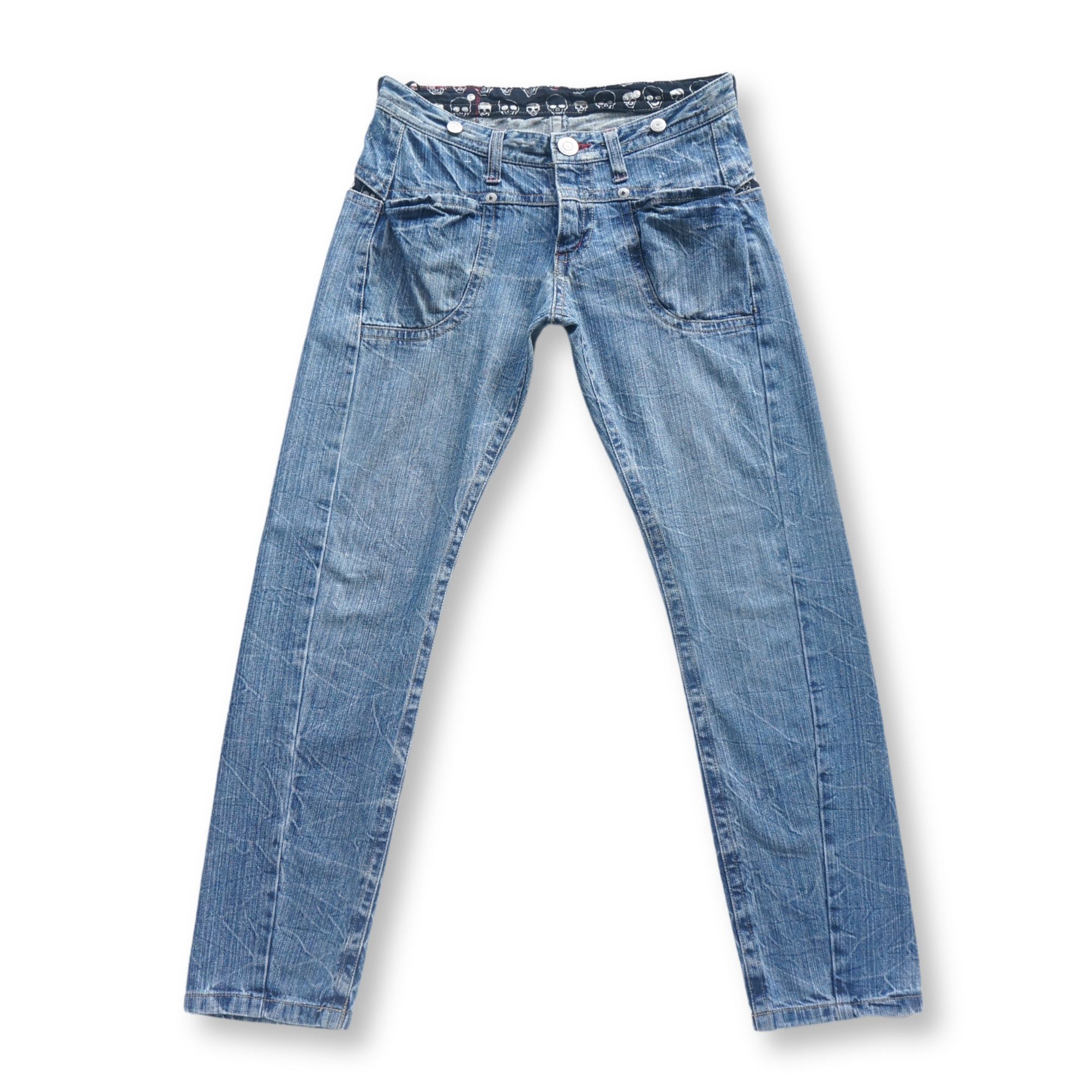 Japanese Brand Jouer Aux Echecs Skulls Jeans Size 29" - 2 Thumbnail