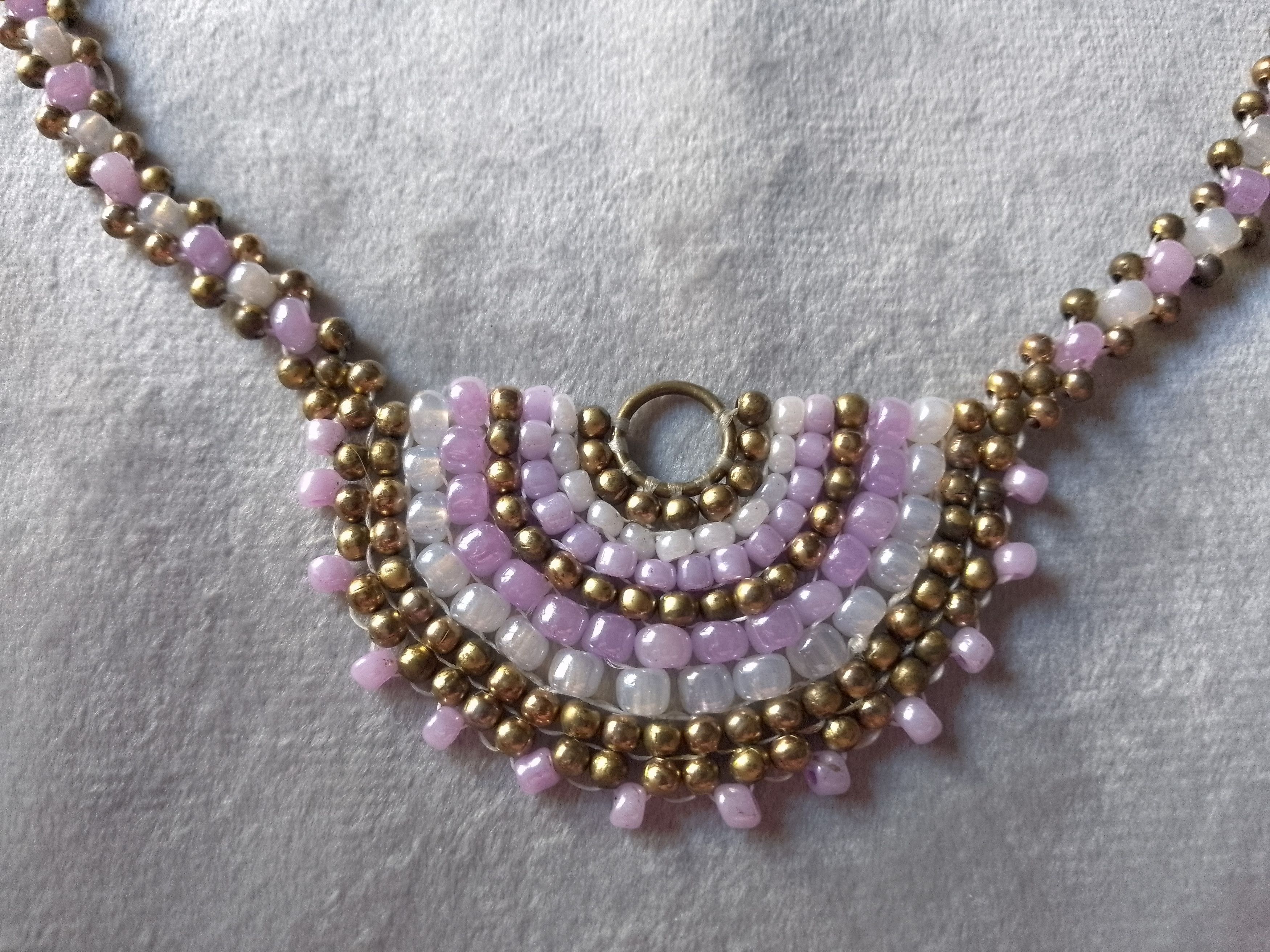 Handmade Necklace Antique Brass White/Purple Glass Elegant Size ONE SIZE - 5 Thumbnail