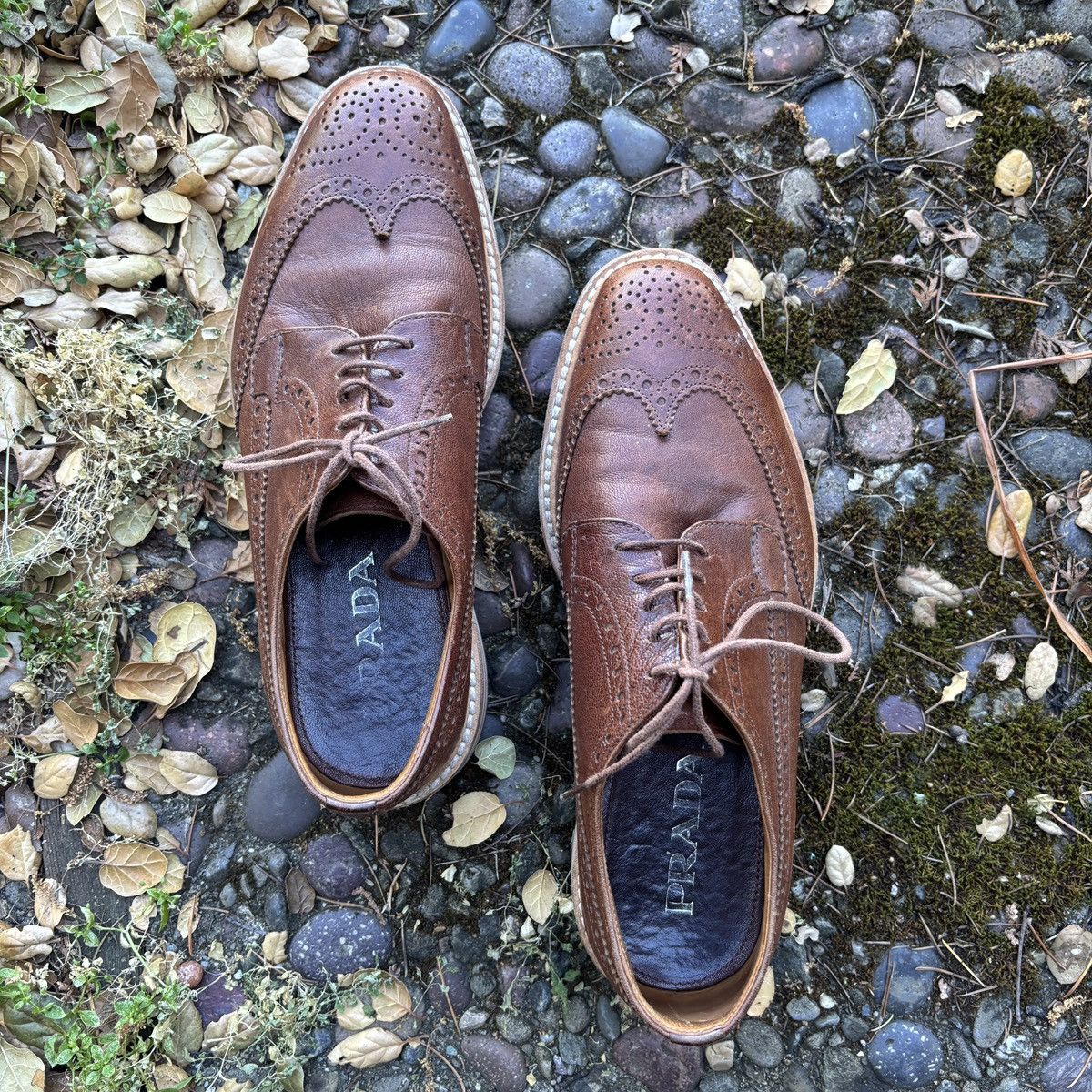 Prada Prada 2EG 015 Brown Leather Espadrille Wingtips Size US 6.5 / EU 39-40 - 6 Thumbnail