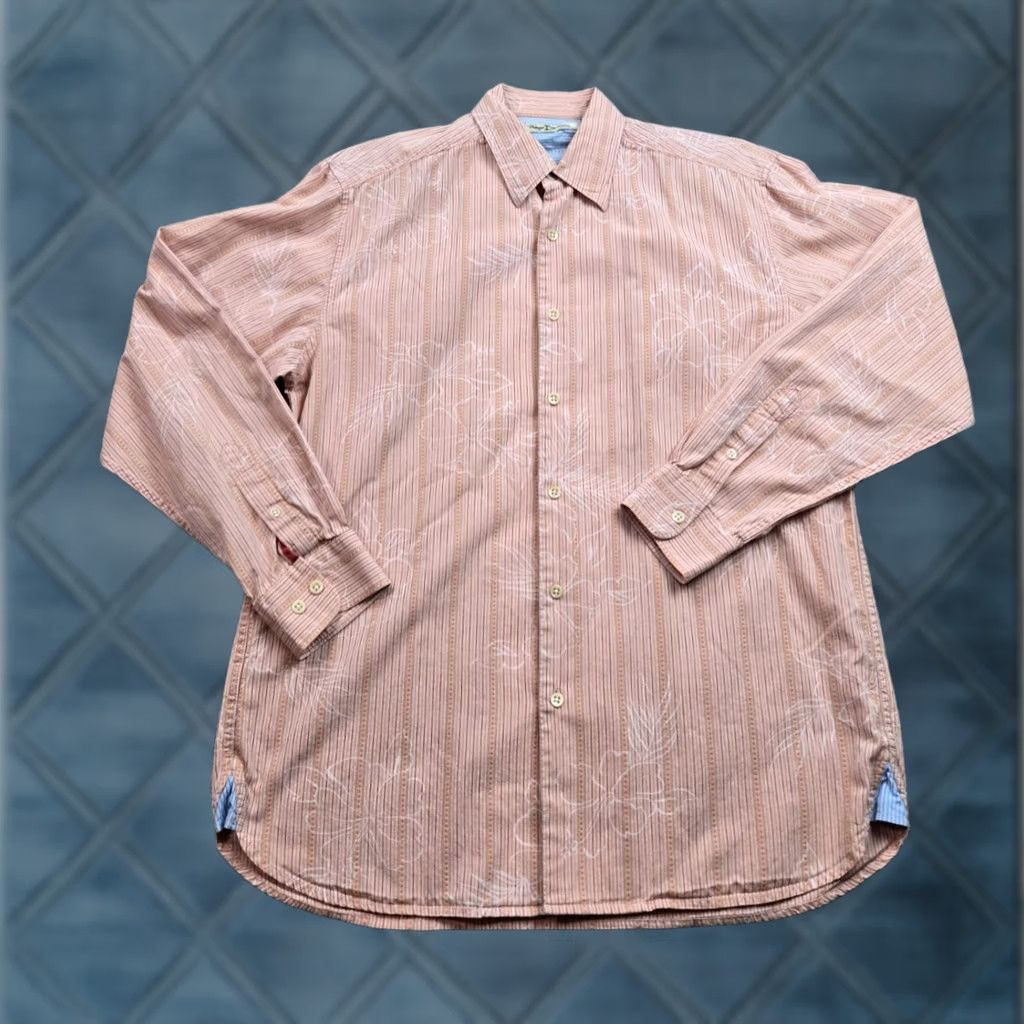 Tommy Bahama Tommy Bahama Shirt Medium Orange Striped Floral Long Sleeve Cotton Button Up Shirt Mens Size US M / EU 48-50 / 2 - 1 Thumbnail