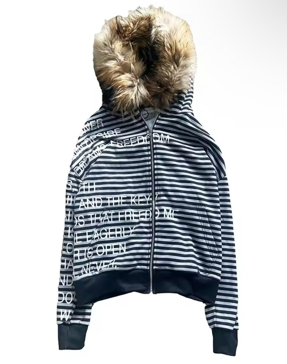 Other Fashion Punk Y2K Grunge Letter Stripe Flurry Hat Fur Hoodies Size US M / EU 48-50 / 2 - 2 Thumbnail