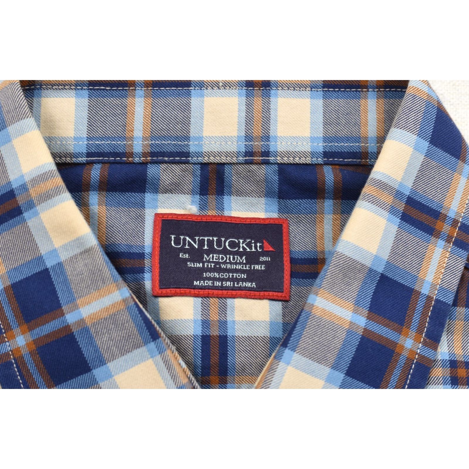 UNTUCKit UNTUCKit Medium Slim Fit Button Down Shirt Blue Tan Plaid Cotton Long Sleeve Wri Size US M / EU 48-50 / 2 - 7 Thumbnail