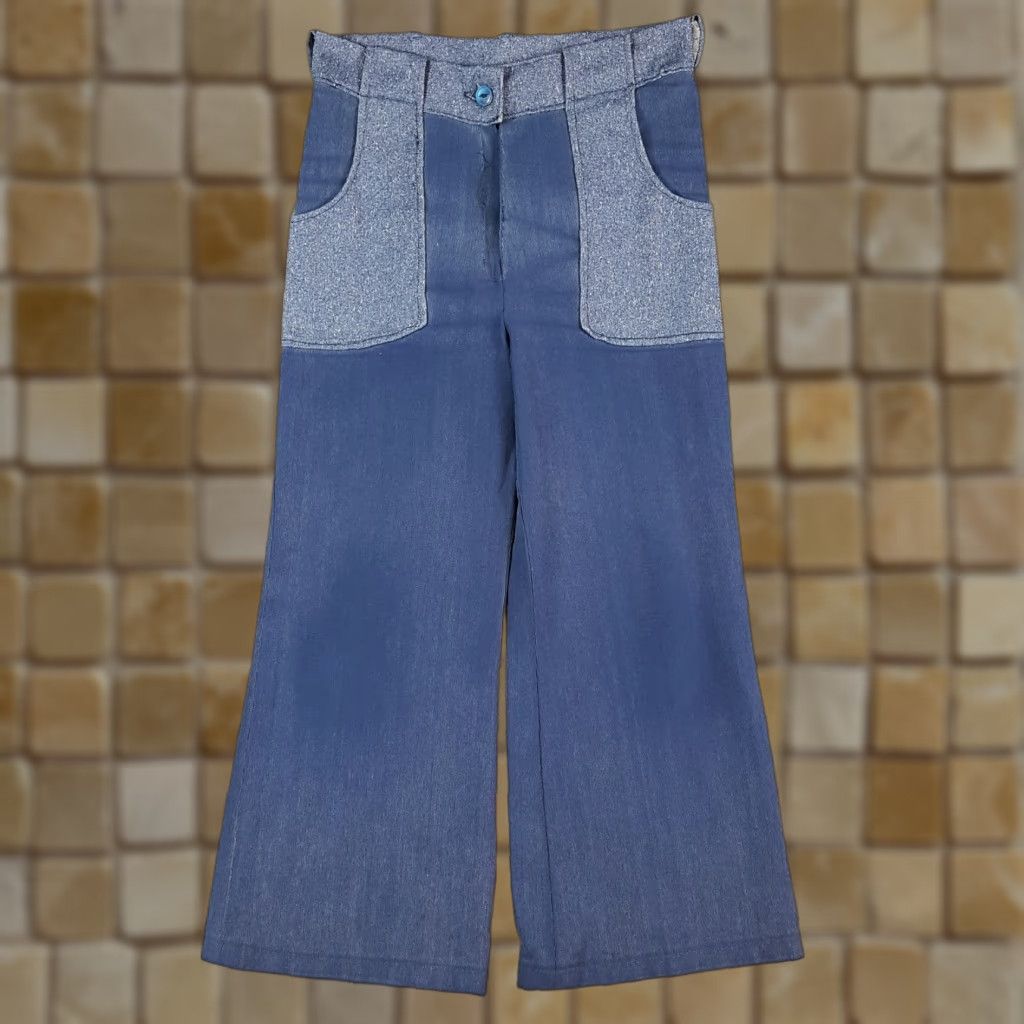 Denime Vintage 60s 70s Flared Denim Pants Women Size S Hippie Navy Deck Western Pedal Pushers Jeans Size 28" / US 6 / IT 42 - 1 Thumbnail