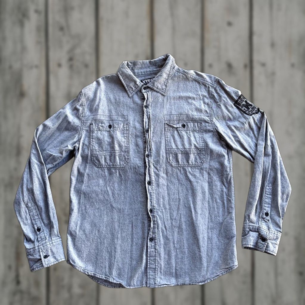 Vintage Xtreme Couture Women's XL Long Sleeve Button-Up Shirt Gray Biker Solid Embroidered Size XL / US 12-14 / IT 48-50 - 1 Thumbnail