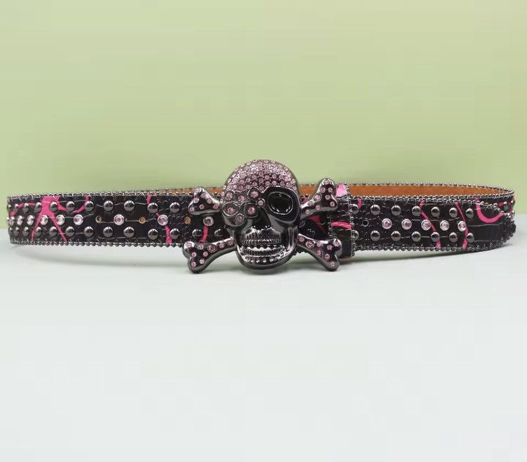 Other Skul Rhinestone Studded Pu Leather Belt -105 cm Size 34 - 4 Thumbnail