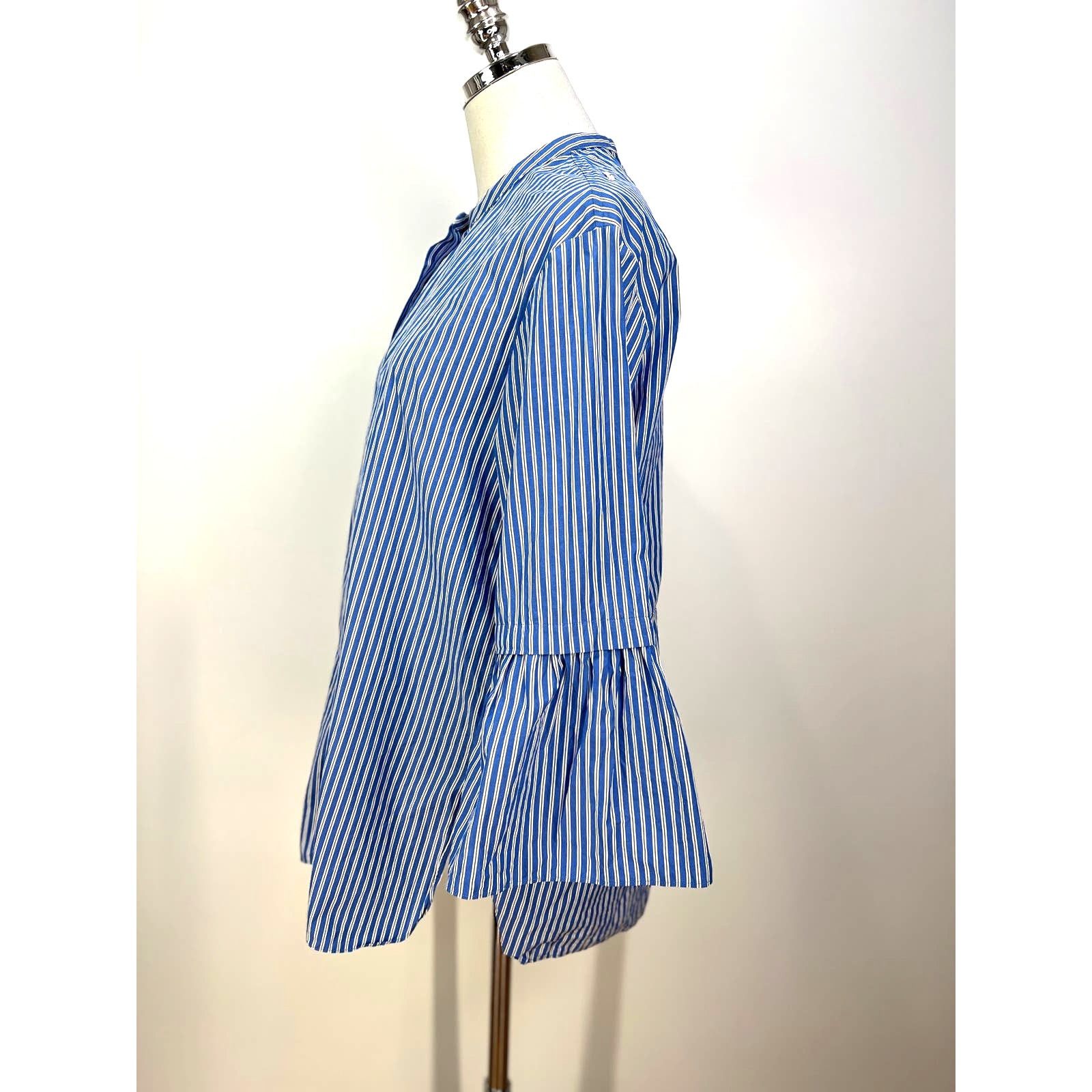 Max Mara 'S MaxMara Curvone Striped Blouse Blue Top Bell Sleeves Size M / US 6-8 / IT 42-44 - 7 Thumbnail