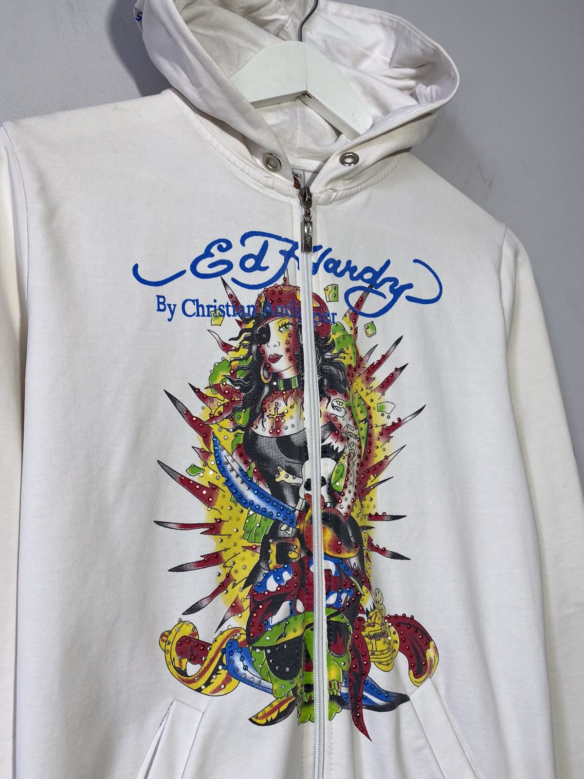 Ed Hardy × Japanese Brand Ed Hardy y2k hype streetwear style white zip hoodie Size XL / US 12-14 / IT 48-50 - 5 Thumbnail