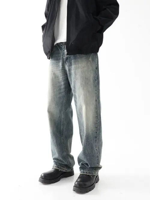 VIBE American street washed retro straight wide-leg loose jeans Size US 34 / EU 50 - 8 Thumbnail