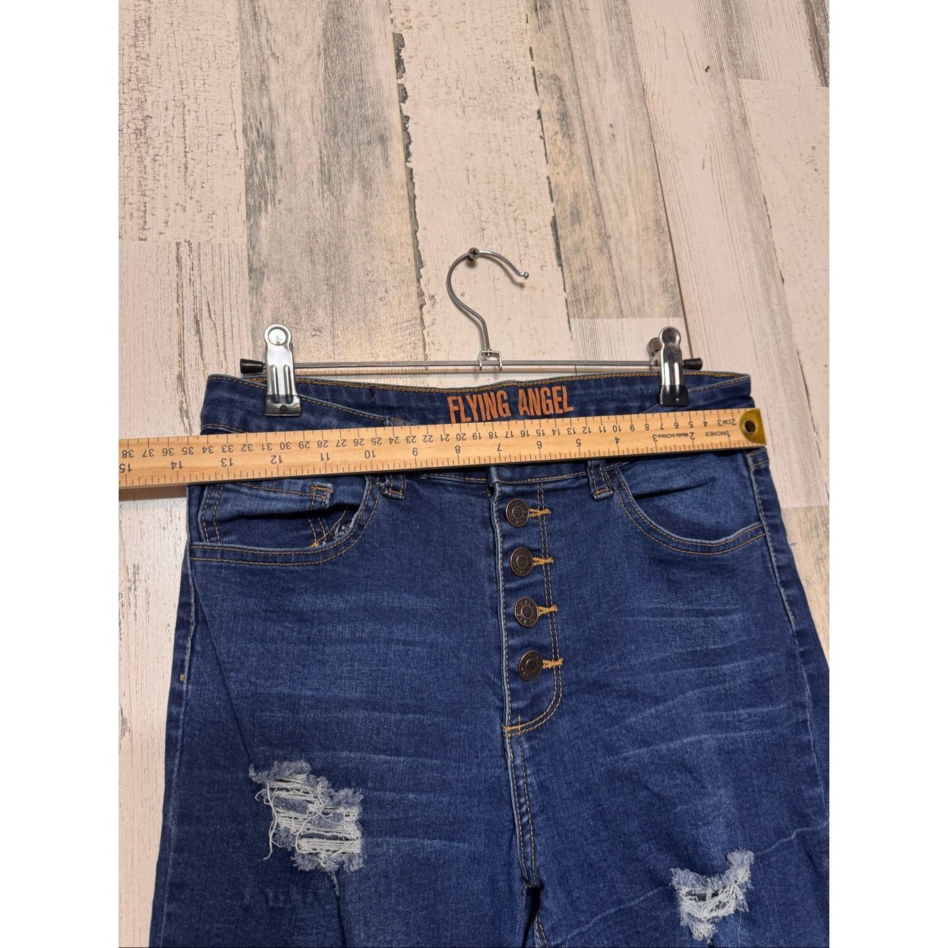Other Flying Angel High Rise Distressed Skinny Jeans Dark Wash Button Fly – Size 9 Size 28" / US 6 / IT 42 - 3 Thumbnail