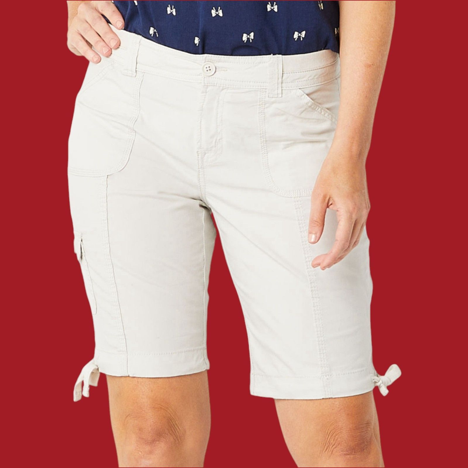 Other St John's Bay - Women's Mid-Rise Striped Cargo Bermuda Short Size 26" / US 2 / IT 38 - 3 Thumbnail