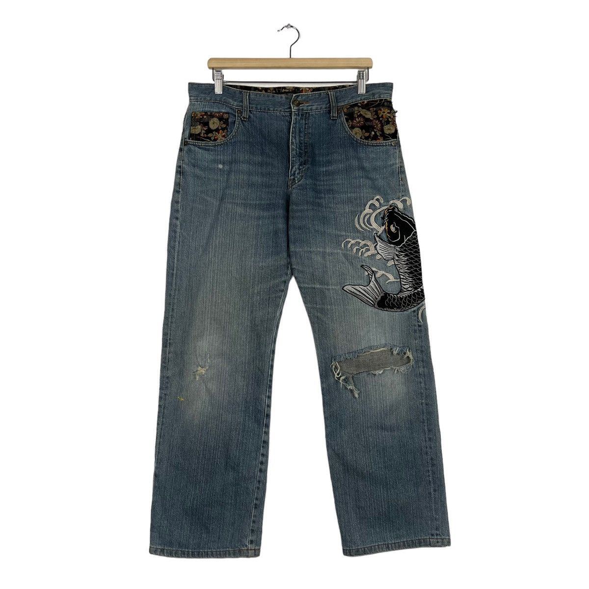 Japanese Brand 🔥 MEMORY SPECIAL KARA KURI KURI KUITTTT MAKEBA DENIM JEANS Size US 34 / EU 50 - 2 Thumbnail