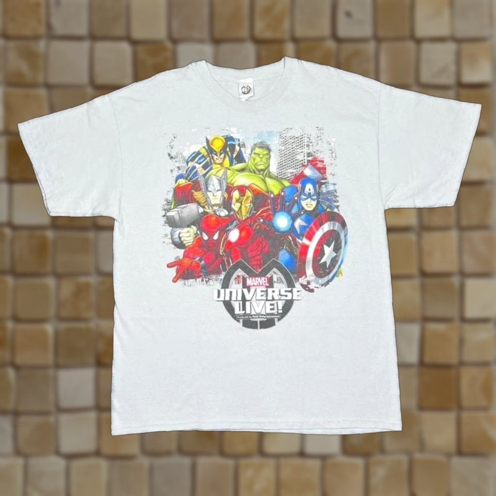 Vintage Marvel Universe Live! Comic Book Superhero Souvenir Graphic T-Shirt XL Mens Grey Cotton Short Sleeve Shirt Graphic Logo Spellout 90s Theme Size US XL / EU 56 / 4 - 1 Thumbnail