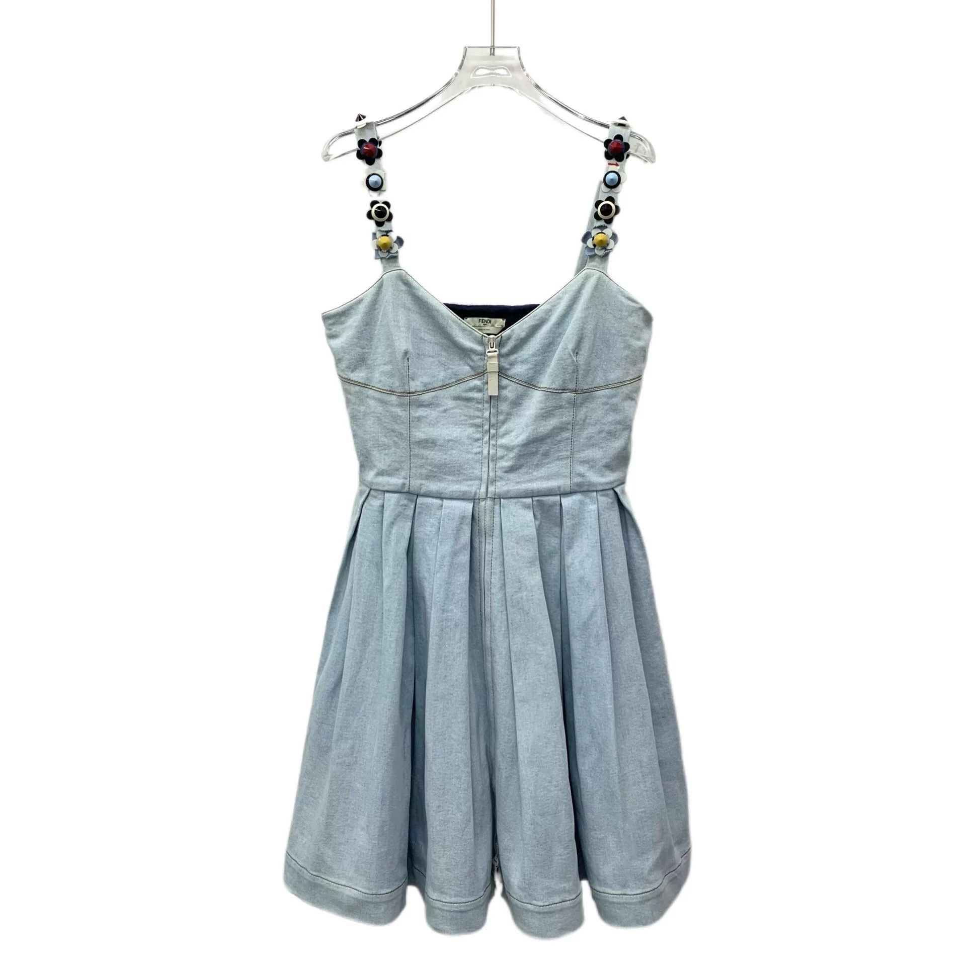 Fendi Fendi Light Blue Floral Cotton Denim Dress Size M / US 6-8 / IT 42-44 - 1 Thumbnail