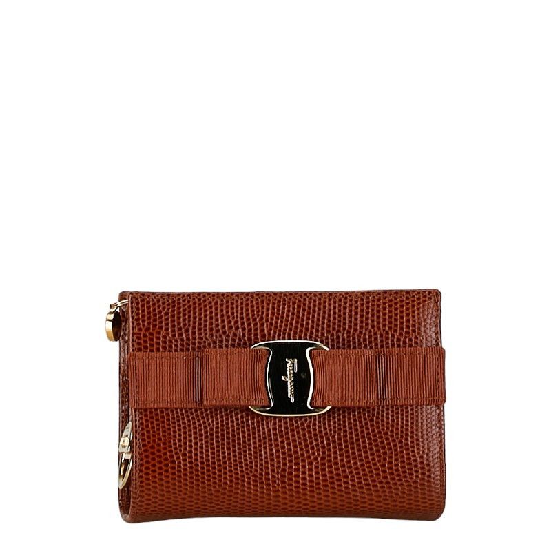 Salvatore Ferragamo Salvatore Ferragamo Leather Vara Ribbon Embossed Pouch Leather Vanity Bag in Very Good Condition