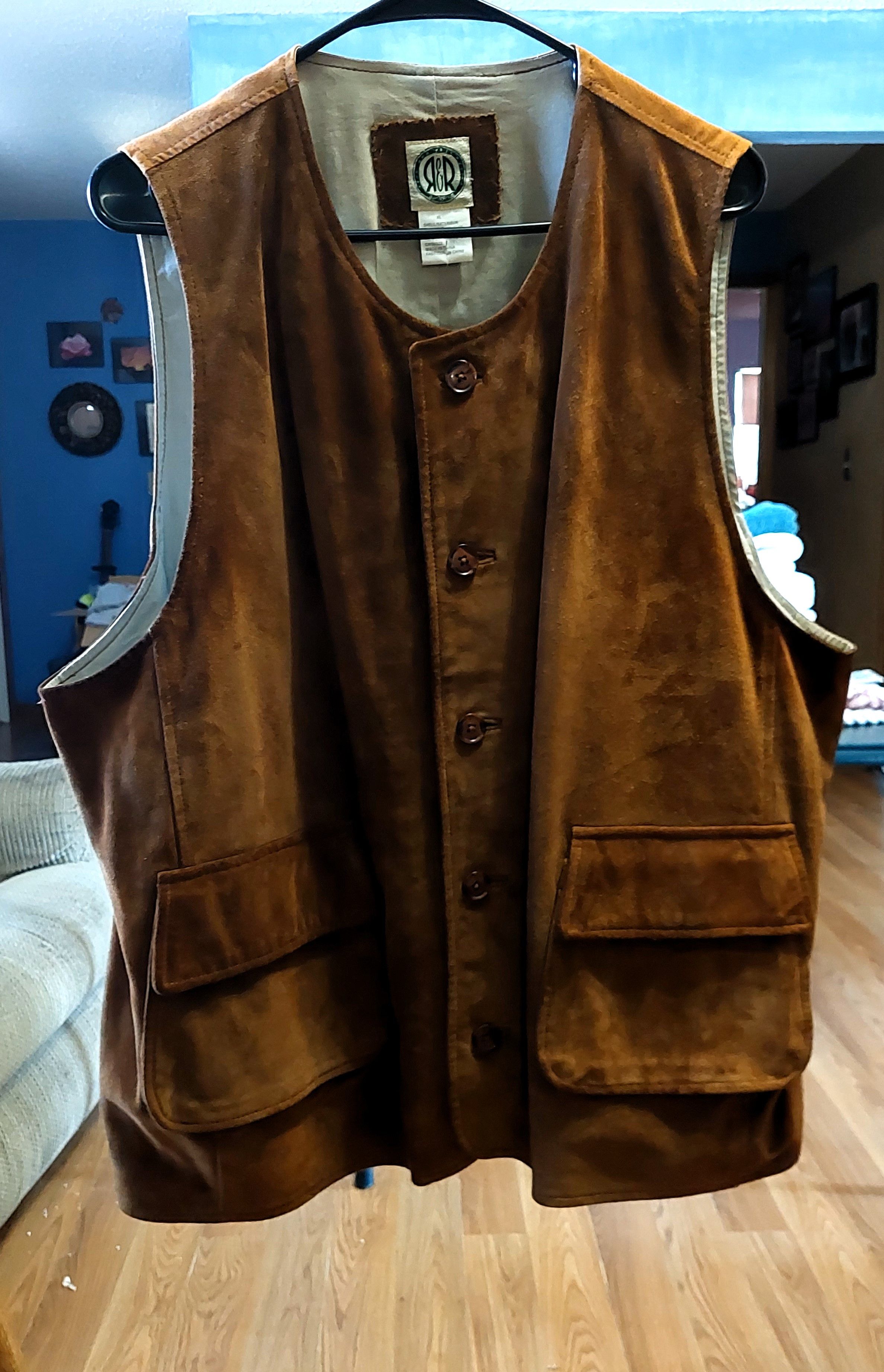 image of Vintage R&r Rest And Relaxation Genuine Suede Leather Vest in Brown, Men's (Size XL)