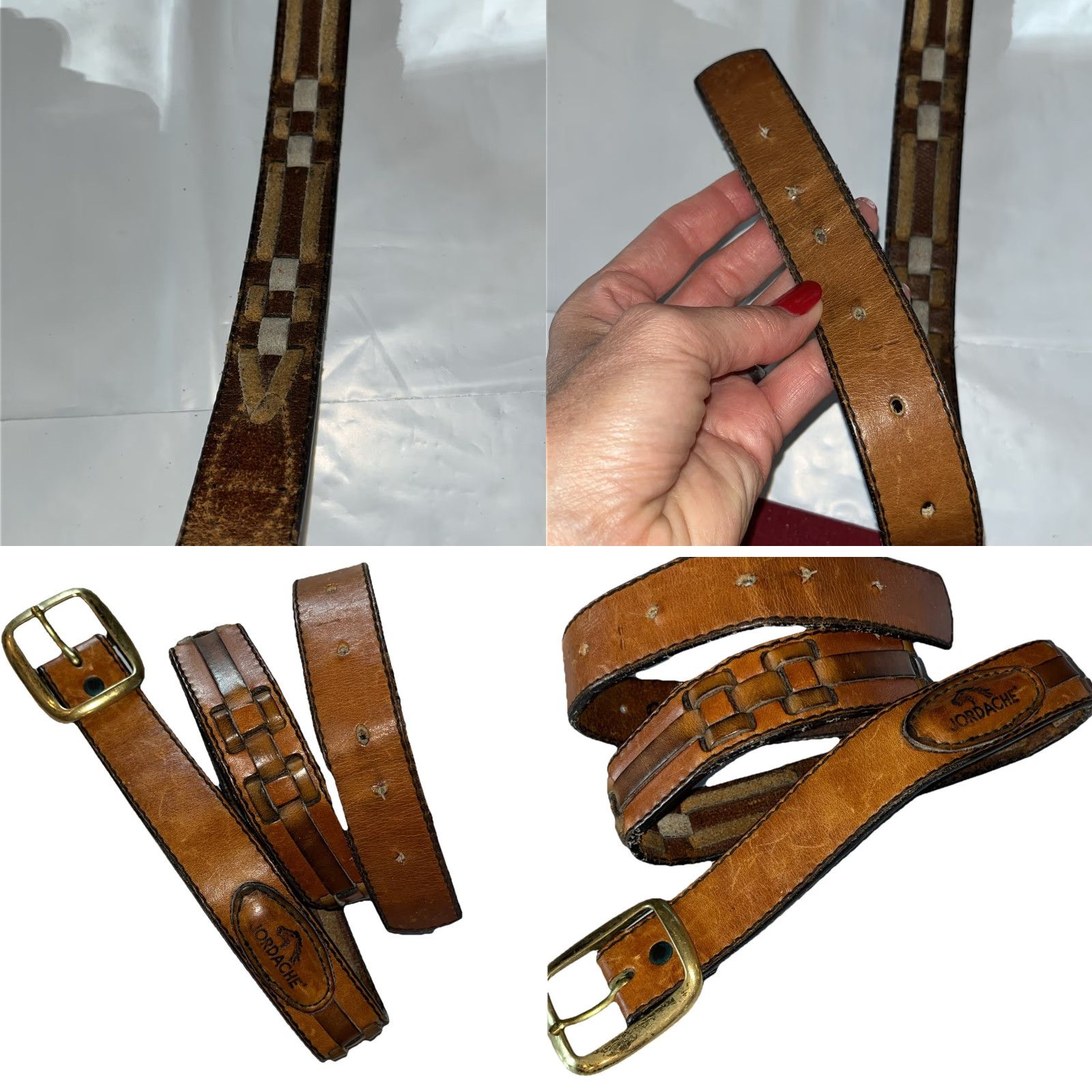 Jordache VINTAGE Jordache HORSE LOGO Brown Braided Leather Belt Sz 30 Solid Brass Buckle Womens Size ONE SIZE - 10 Thumbnail