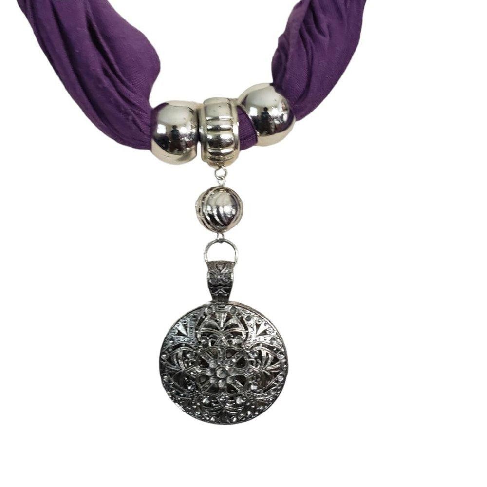 Designer CT870 Purple Neck Scarf with Silver Neck Piece Size ONE SIZE - 2 Thumbnail